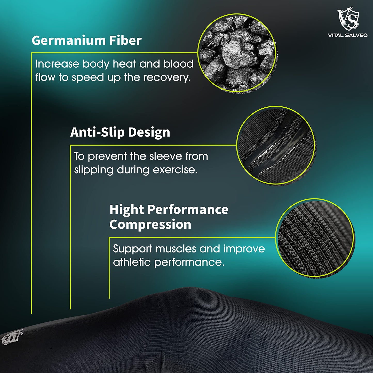 Vital Salveo - Germanium Recovery Compression Outdoor Full Length Leg Knee Sleeves Single Leg Pant. Tights Fit for Men and Women .Elastic & Breathable Non-Slip Inner Bands Suit for Running Basketball Football Cycling- Embroidered Logo(1 PC)-Large