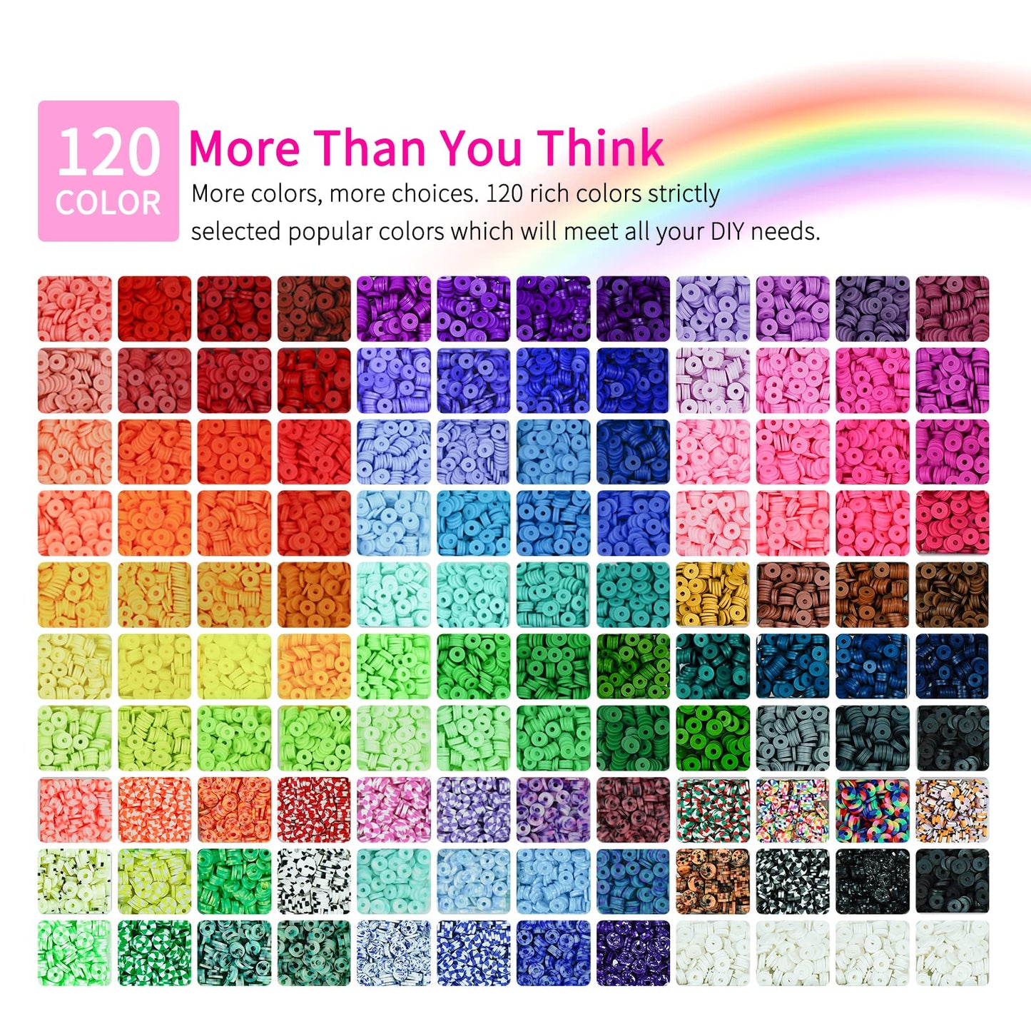 20,000 Pcs Clay Beads Bracelet Making Kit, 120 Colors 6 Boxes Polymer Beads Spacer Heishi Beads Kit, Jewelry Making Set with Pendant Charms Elastic Strings, Crafts Gift for Adults