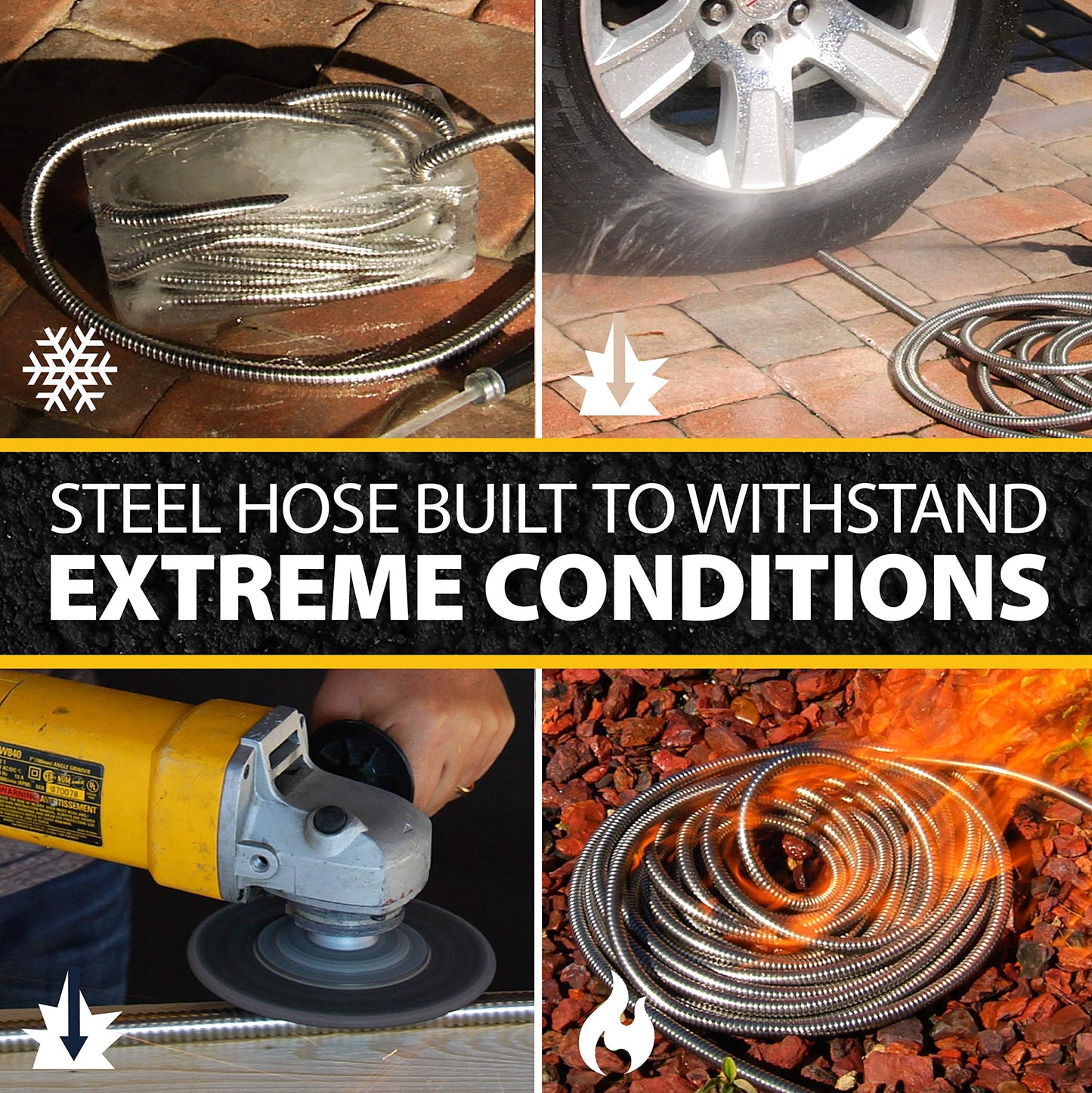 Bionic Steel 100 Ft Garden Hose with Nozzle, Rust Proof 304 Stainless Steel Water Hose 100Ft with 3/4 Aluminum Fittings, Flexible, Heavy Duty, Lightweight, Non Kinking, 500 PSI - 2025 Model