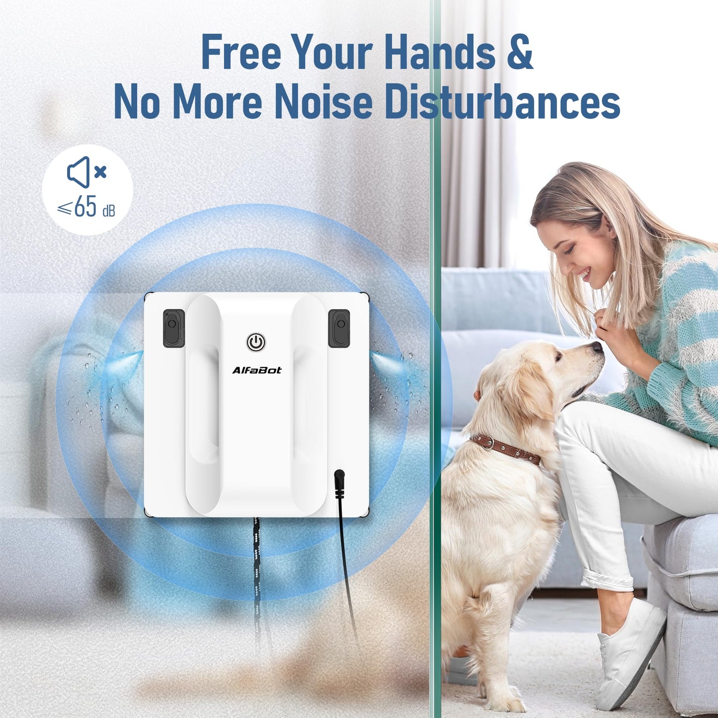 AlfaBot GLS400 Window Cleaning Robot, Intelligent Glass Cleaner with Dual-Sided Water Spray, 50ml Tank, Smart Cleaning for Interior & Exterior High-Rise Windows