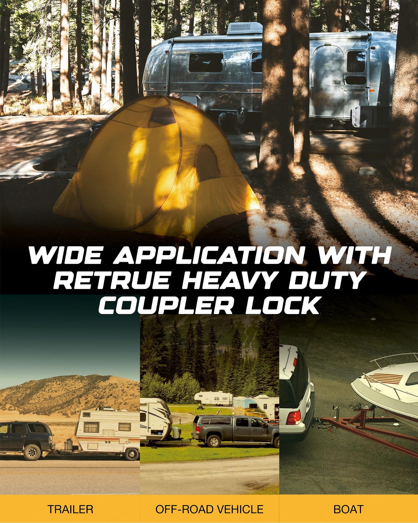 RETRUE Universal Coupler Lock Trailer Locks Ball Hitch Trailer Hitch Lock Adjustable Security Heavy-Duty Steel Fits 1-7/8 Inch, 2 Inch, 2-5/16 Inch Couplers, Grey