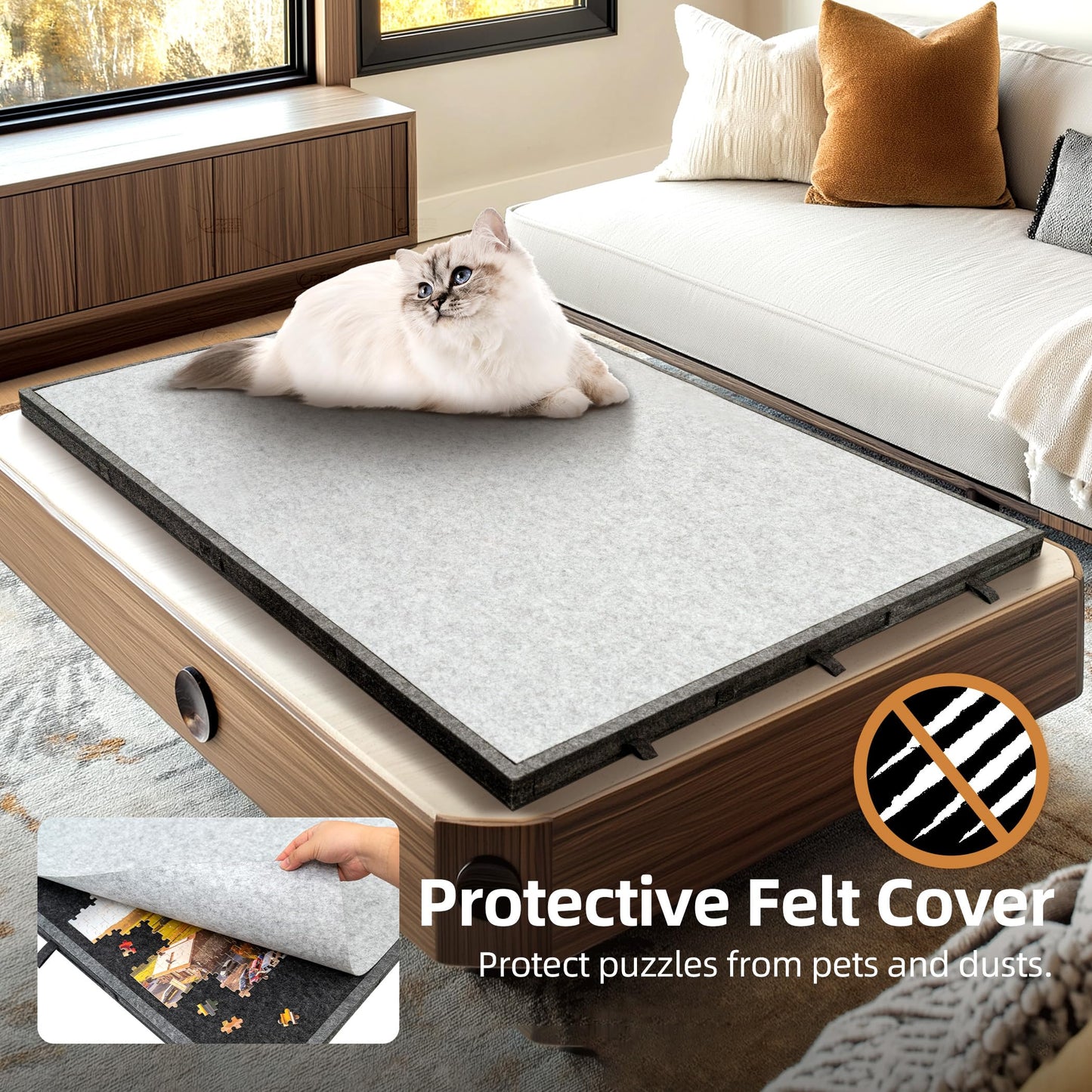 Becko US 2000-pc Foldable & Tilting Jigsaw Puzzle Board with 8 Drawers & Cover, Lightweight & Portable Felt Puzzle Table with Built-in Stands for Angle Adjustments, for 1000 1500 2000 Pieces Puzzles