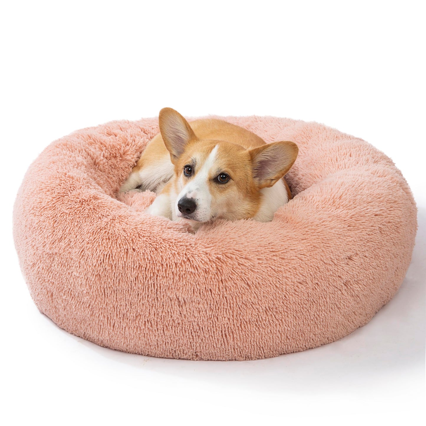 SAVFOX Plush Calming Dog Beds, Donut Dog Bed for Small Dogs, Medium, Large, X-Large & XX-Large, Comfy Cuddler Dog Bed and Cat Bed in Faux Fur, Washable Dog Bed, Multiple Sizes S-XXL