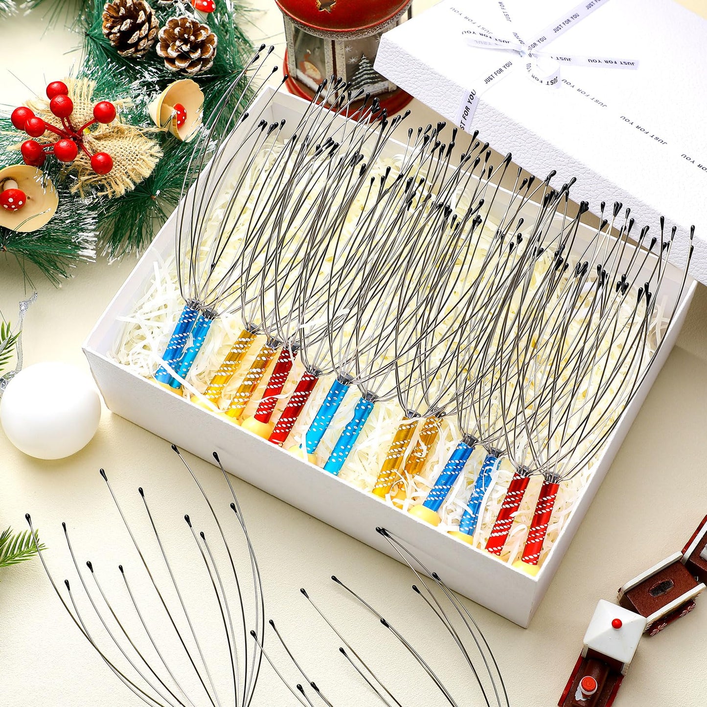 Soaoo 36 Pcs Scalp Massager Manual Head Massager Christmas Relaxing Gifts Handheld Steel Wire Head Scratcher with Wooden Handle for Body Home Office Spa Stress Relief Relaxation Women Men Gift