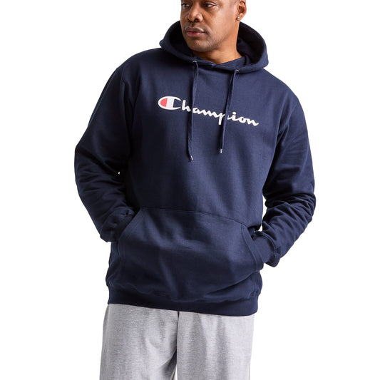 Champion Men's Graphic Powerblend Fleece Hoodie, Navy Script, X-Large