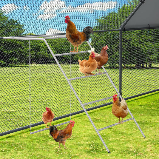 Chicken Coop Perches with Swing, Metal Chicken Roosting Bars, Chicken Run Toys Accessories for Backyard Poultry Habitat Supplies, Hen Perch for Coop, Farm Chick Ladder, Grey