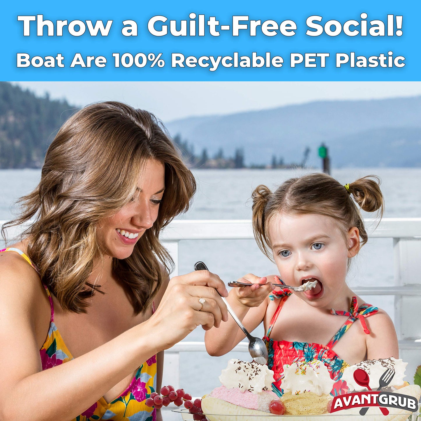 Super Fun Recyclable Banana Split Boats 50 Pk. Best Long Bowls 350ml Disposable Ice Cream Sunday Plastic Cups Perfect for a Social Birthday Party or Kids Large