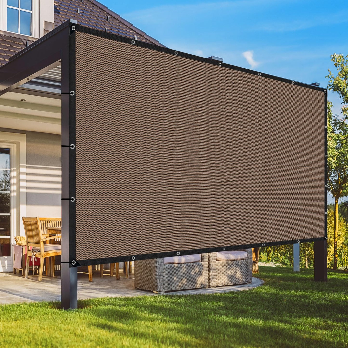 90% Pergola Shade Cover,10'x12' Shade Cloth Outdoors Sunscreen Awning,Coffee Sun Shade Sail with Grommets,Voile d Ombrage Extérieur Patio Shade,Garden Shade Cloth