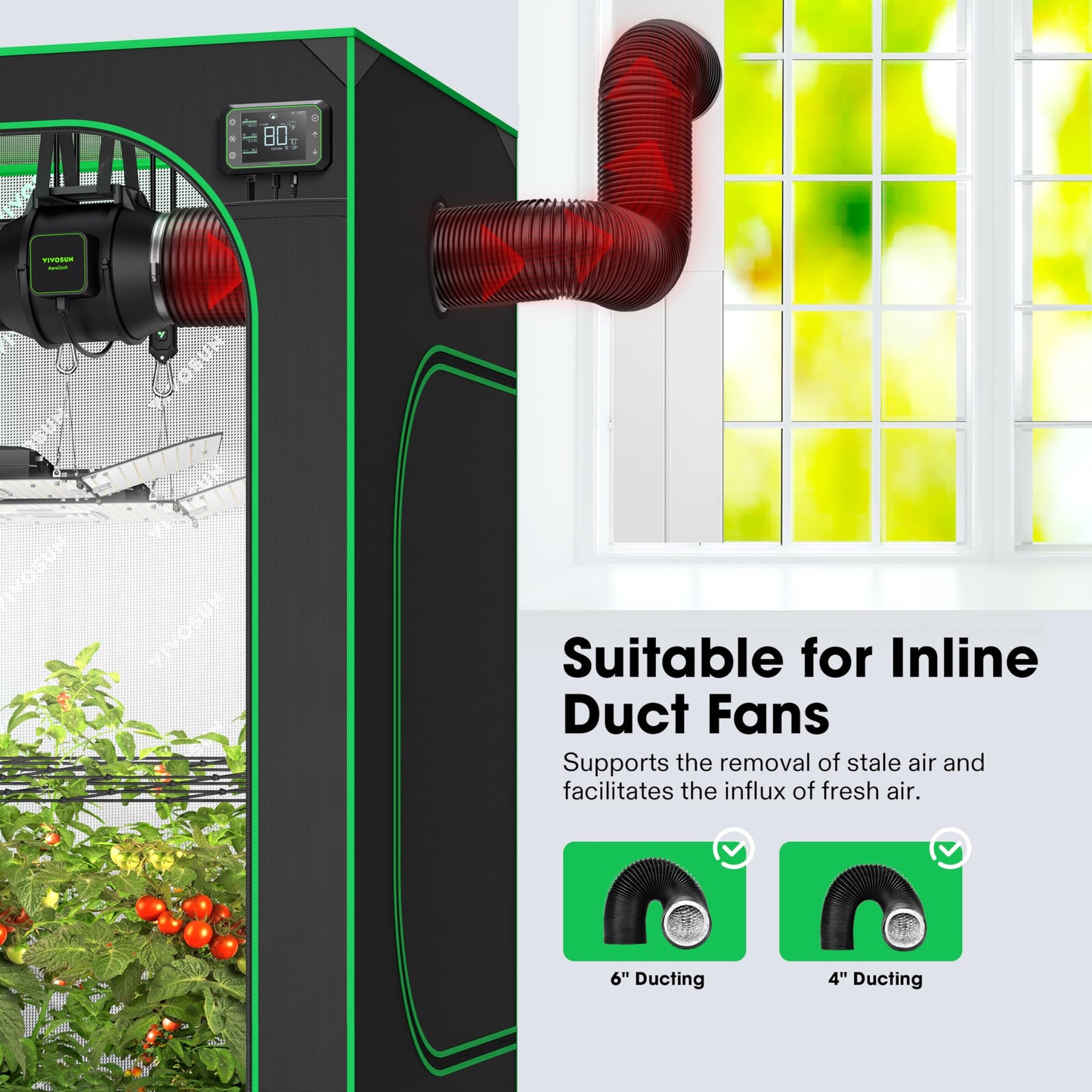 VIVOSUN Window Duct Kit, Portable AC Window Seal, Fit with 4"/6" Ducting for Sliding Window, Adjustable AC Vent Kit for Duct Fans, Air Conditioner, Dryer
