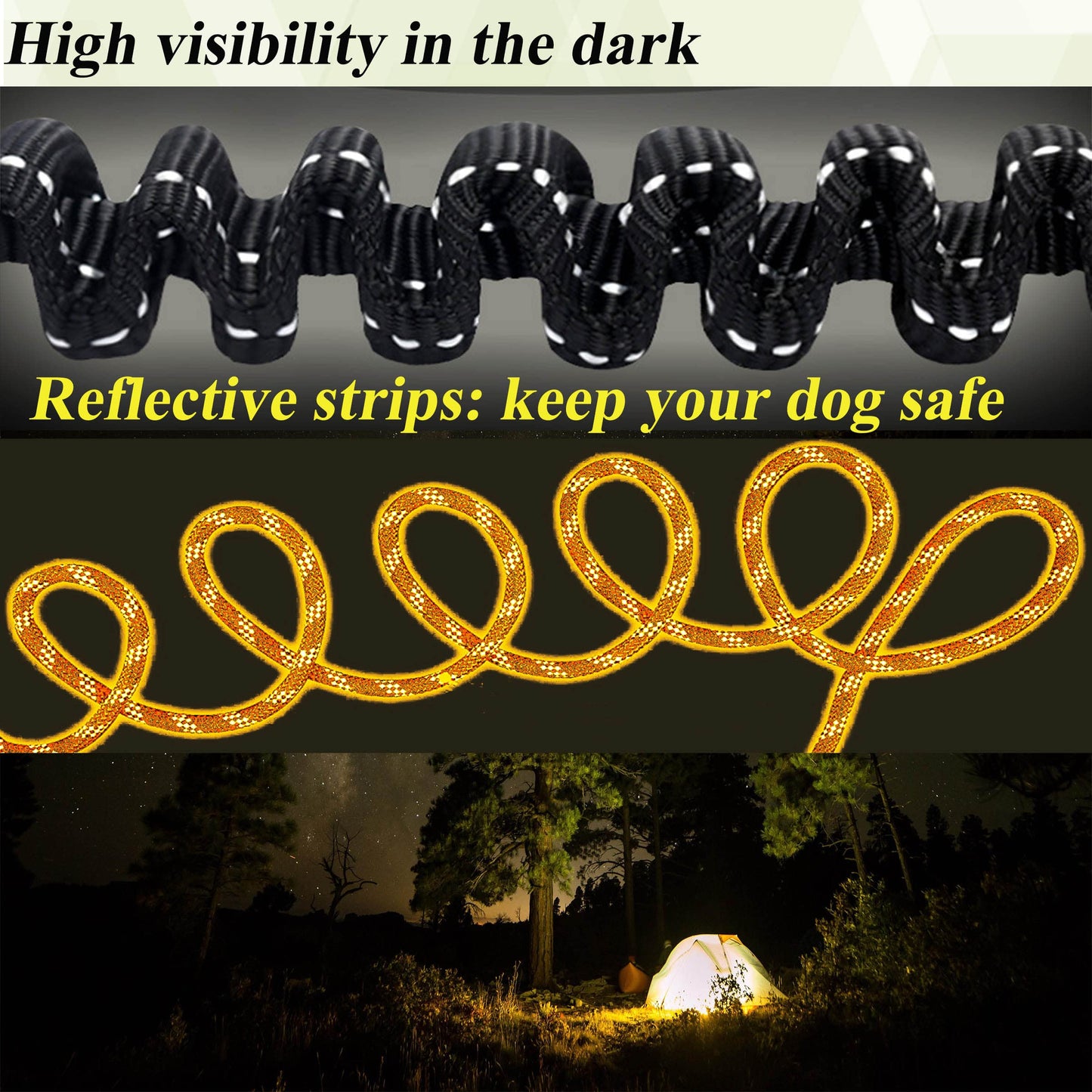 ZENGSUSU Dog Tie Out Cable 100/75/50/33 ft for Large Dogs Up to 300LB, Long Dog Lead Kit with Trolley System Runner Cable for Camping (Orange with Bungee Leash, 100ft for Two Dogs-Reflective)