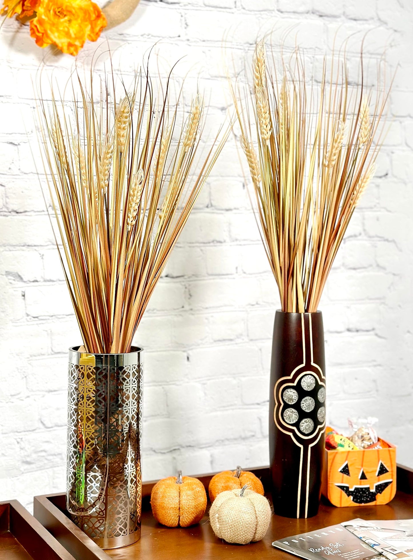 Admired By Nature 28" Artificial Autumn Flowers Artificial Wheat Grain Flowers Grass Bush for Home Kitchen Office Wedding Flowers Arrangement Farmhouse Decor Boho Party Fall Décor Table Decor, Gold