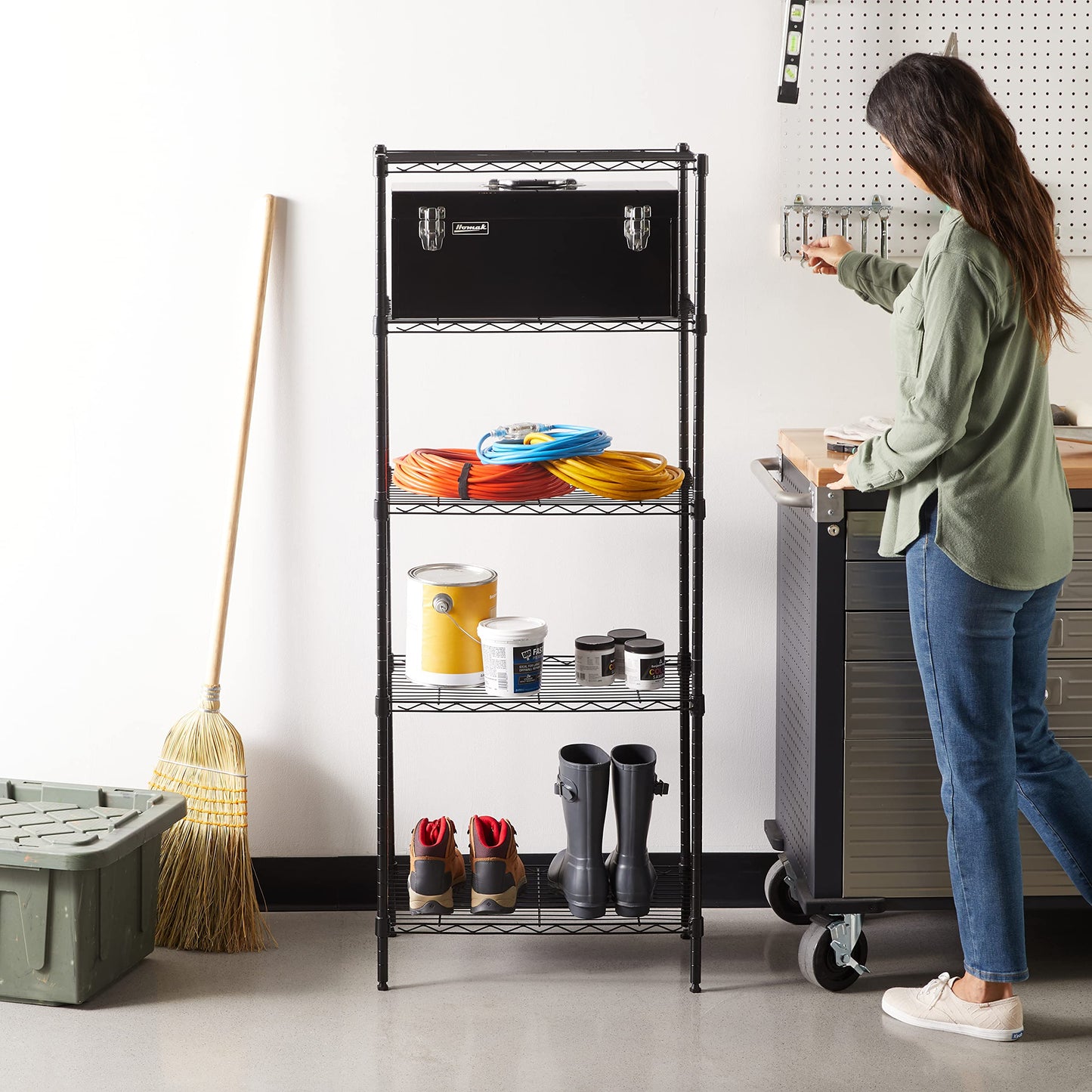 Amazon Basics 5-Shelf Multipurpose Adjustable Sturdy Steel Storage Shelving Unit, Easy Assembly, 34cm D x 59cm W x 152cm H, Black