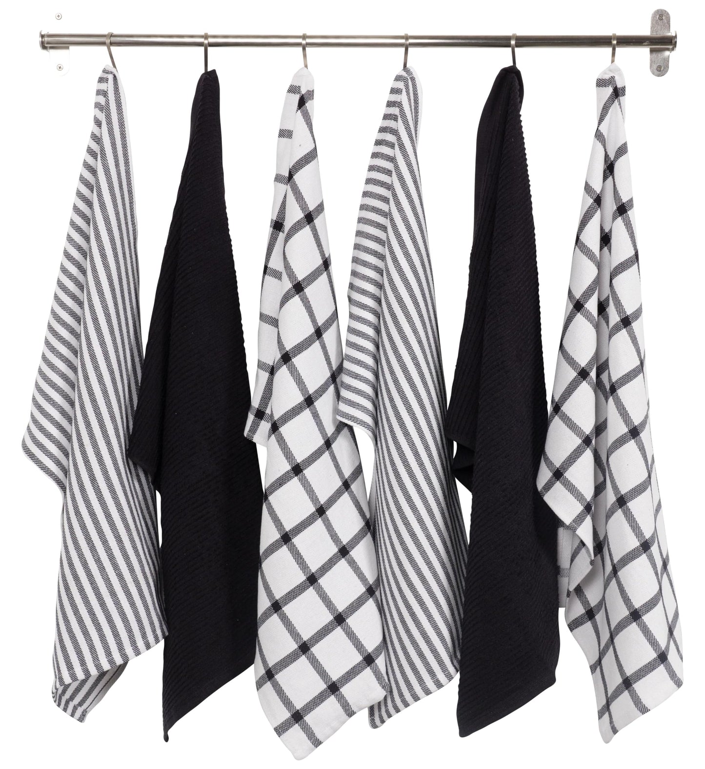 Flat Weave Tea Kitchen Towels - Set of 6 Towels 18 x 28 Inches, 4 Flat Weave Towels For Cooking & Drying Dishes, 2 Tea Towels For Spills & Kitchen Messes (Black)