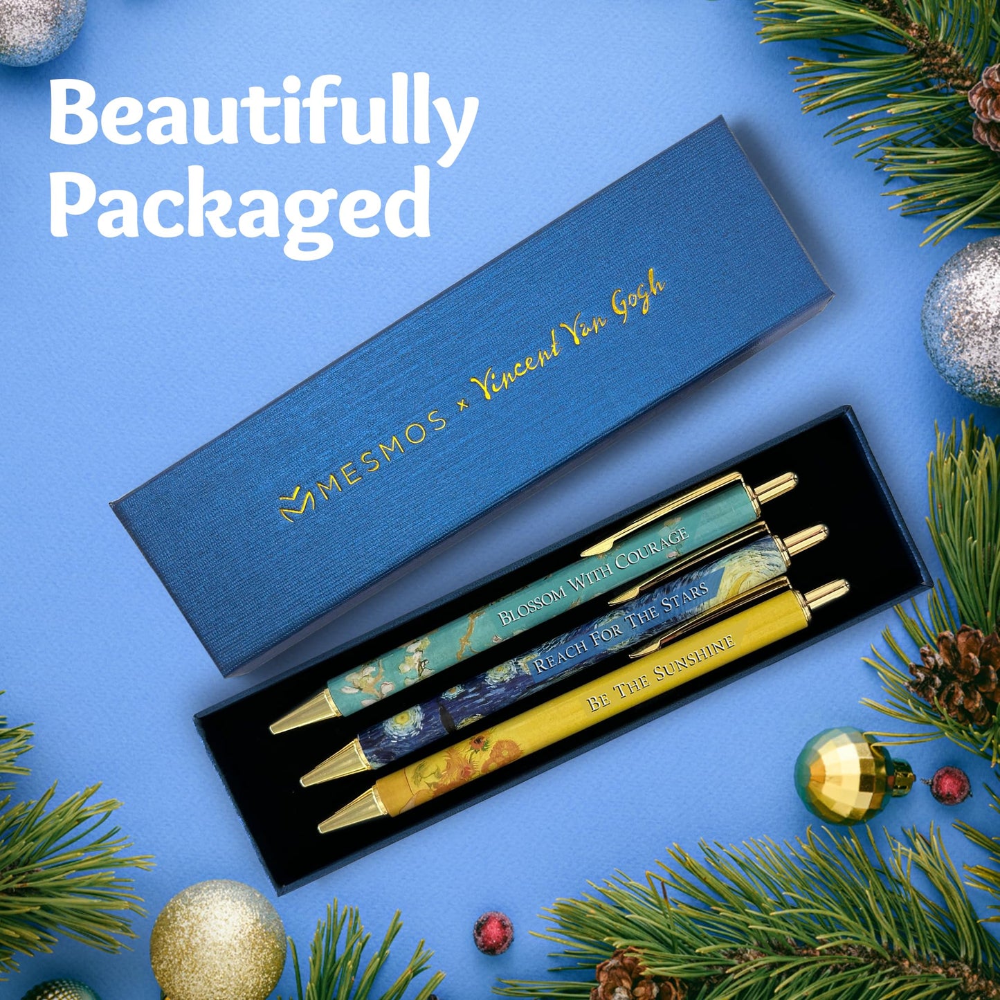 MESMOS Van Gogh Fancy Pen Set - Inspirational Gifts for Women, Office Motivational Writing Pens for Boss Lady, Congratulations Gifts, Unique Click Pens for Servers and Promotions