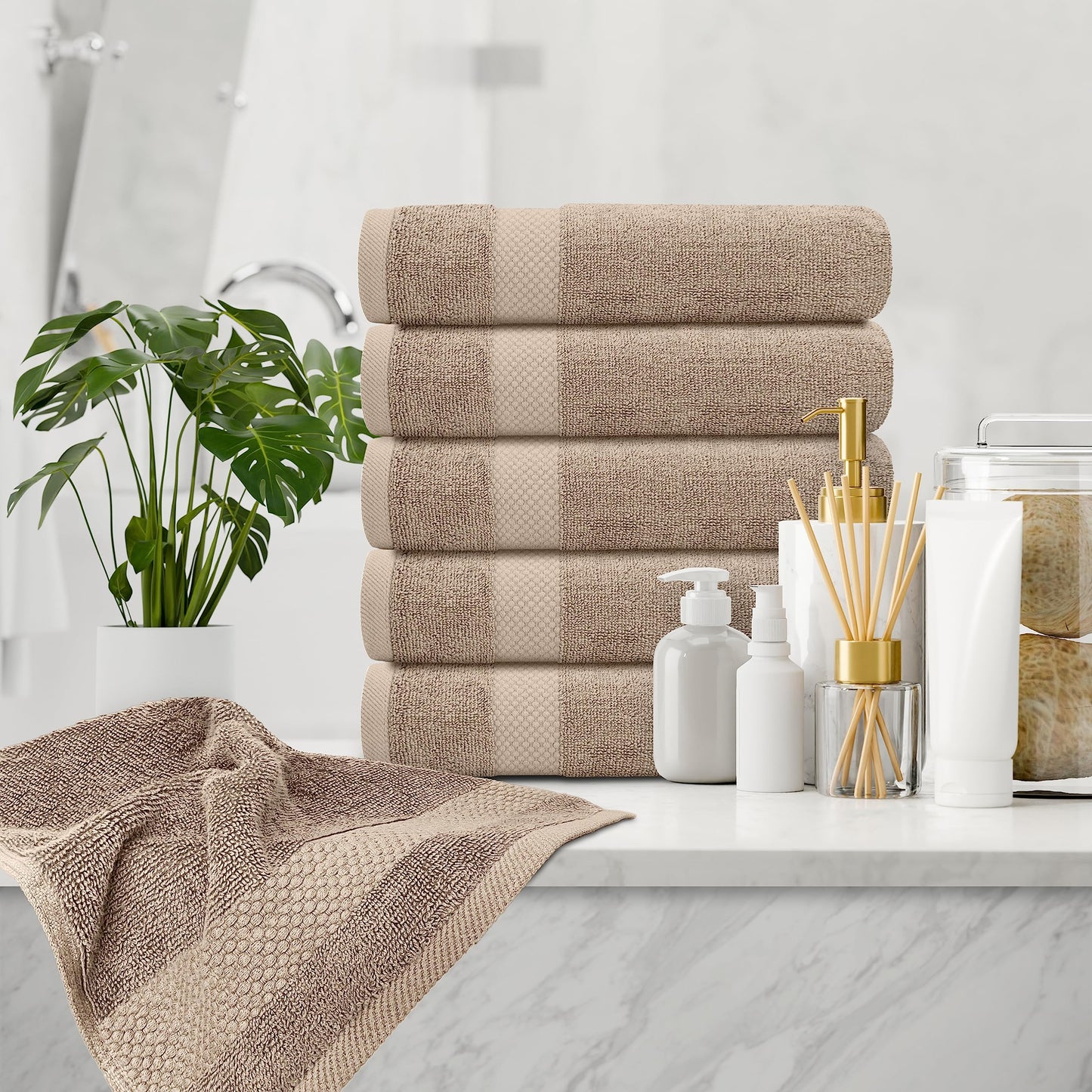 Luxury Taupe Hand Towels - Soft 100% Turkish Cotton | Highly Absorbent Hotel spa Bathroom Towel Collection | 16x30 Inch | Set of 6