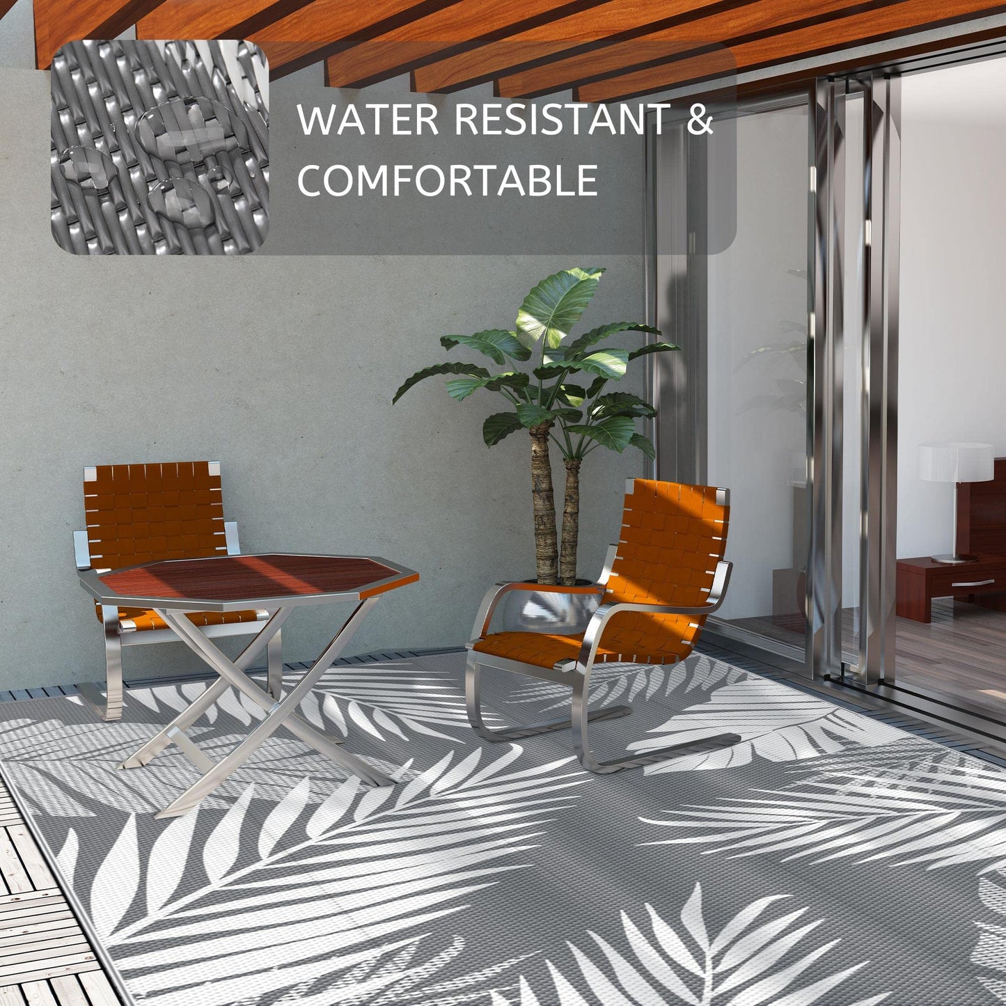 GENIMO Outdoor Rug Waterproof for Patios Clearance, Reversible Outdoor Plastic Straw Camping Rug Carpet, Large Area Rugs Mats for RV, Camper, Deck, Balcony, Porch, Backyard, Beach, Picnic. Leaf