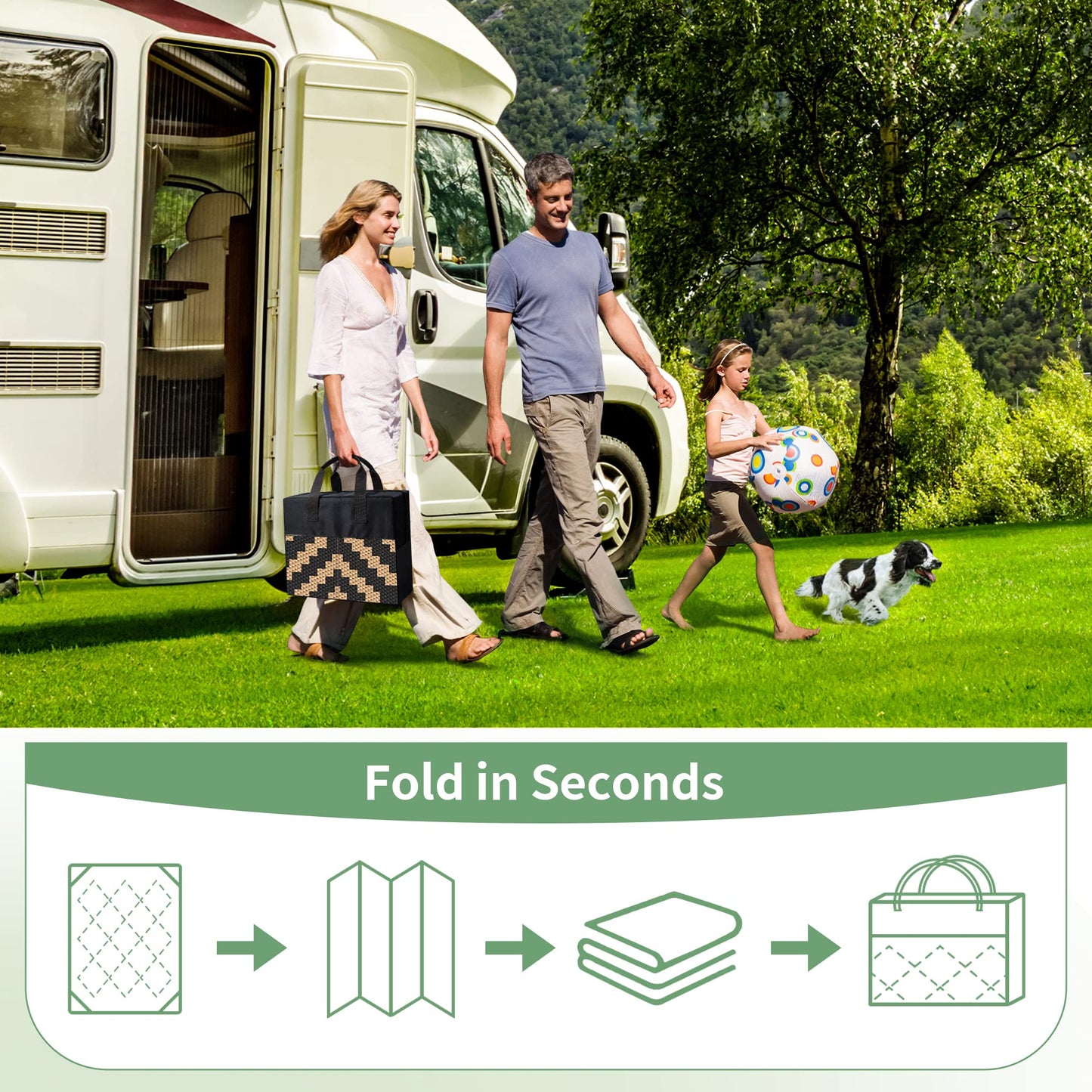 GENIMO 5'x8' Outdoor Rug Waterproof, Reversible Camping Mat, Plastic Straw Rugs for Patio, RV, Camper, Balcony, Backyard, Picnic, Deck (Black & Brown)