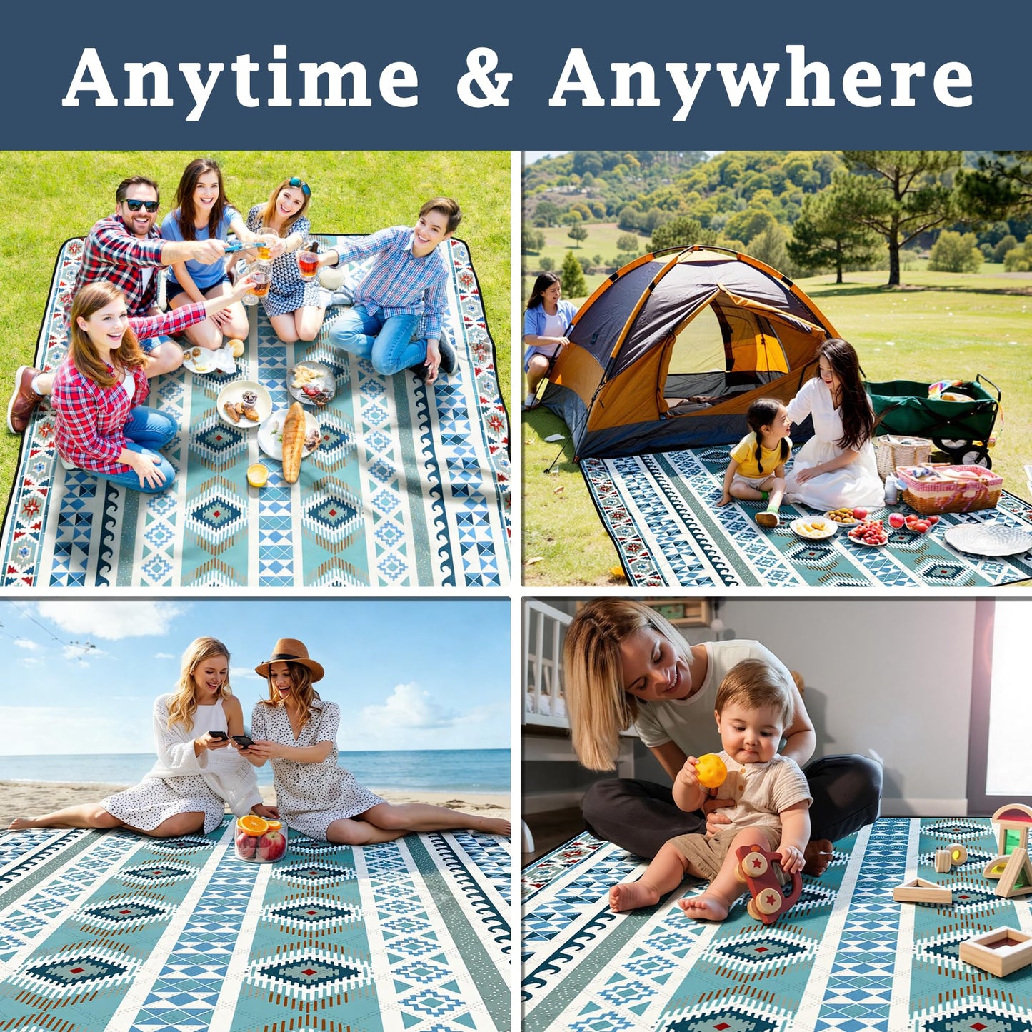 SAMSIER Large Outdoor Picnic Blankets Waterproof Foldable, Beach Blanket Sandproof Portable, Picnic Mat Washable (Thickened, 80"×80")