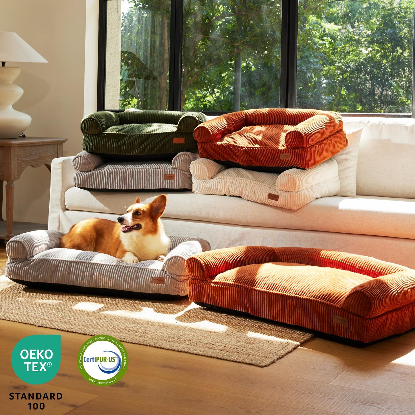FUKUMARU Cute Dog Bed, Fluffy Dog Bed with TPU Layer Keeping Lining Dry, Dog Couch Medium Size Dog Easy to Care, Warm Cat Bed with Removable Zipper Cover, 36inch, Large, Green