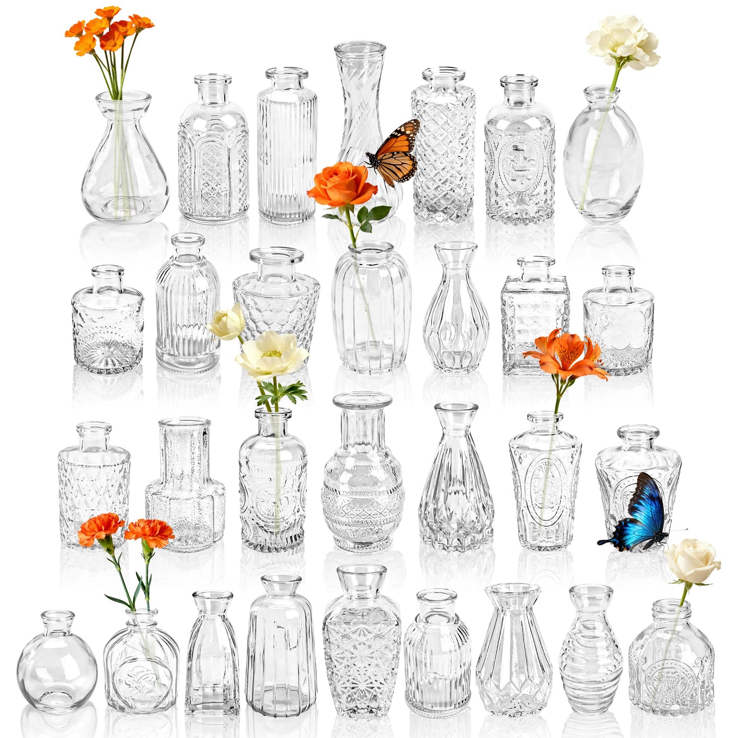 Der Rose 30PCS Small Bud Vases Bulk, 3"–5" Clear Glass Flower Vases for Wedding Home Dining Table Centerpieces Decor