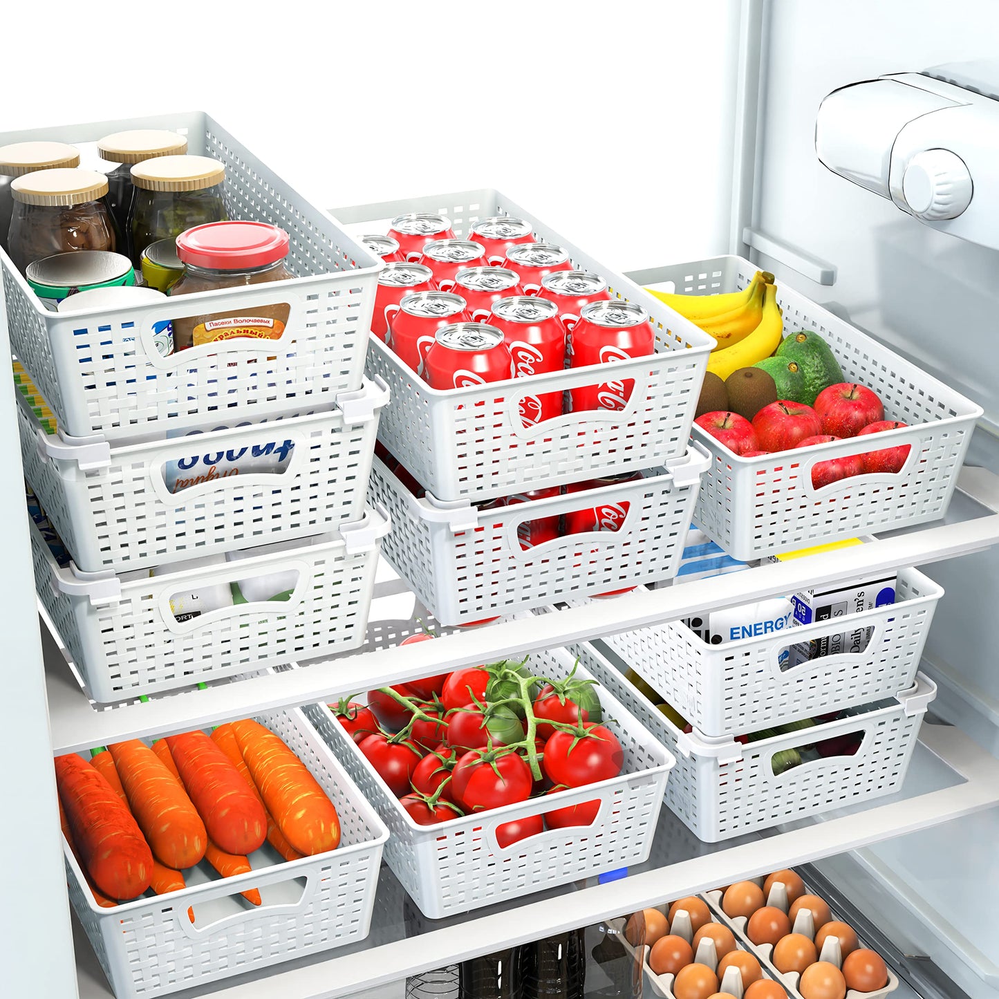 Simple Houseware Stackable Plastic Woven Basket Storage and Pantry Organizer Bin, 6 Pack, White