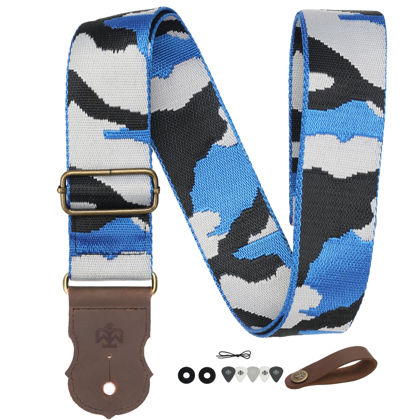 BOONSPARK Guitar Strap - Double Layer Crazy Horse Cowhide Ends,Safe Durable,2in,Soft Adjustable Guitar Straps for Acoustic&Electric Guitars,Bass,Ukulele,Guitarists Gift Set,Charming Blue