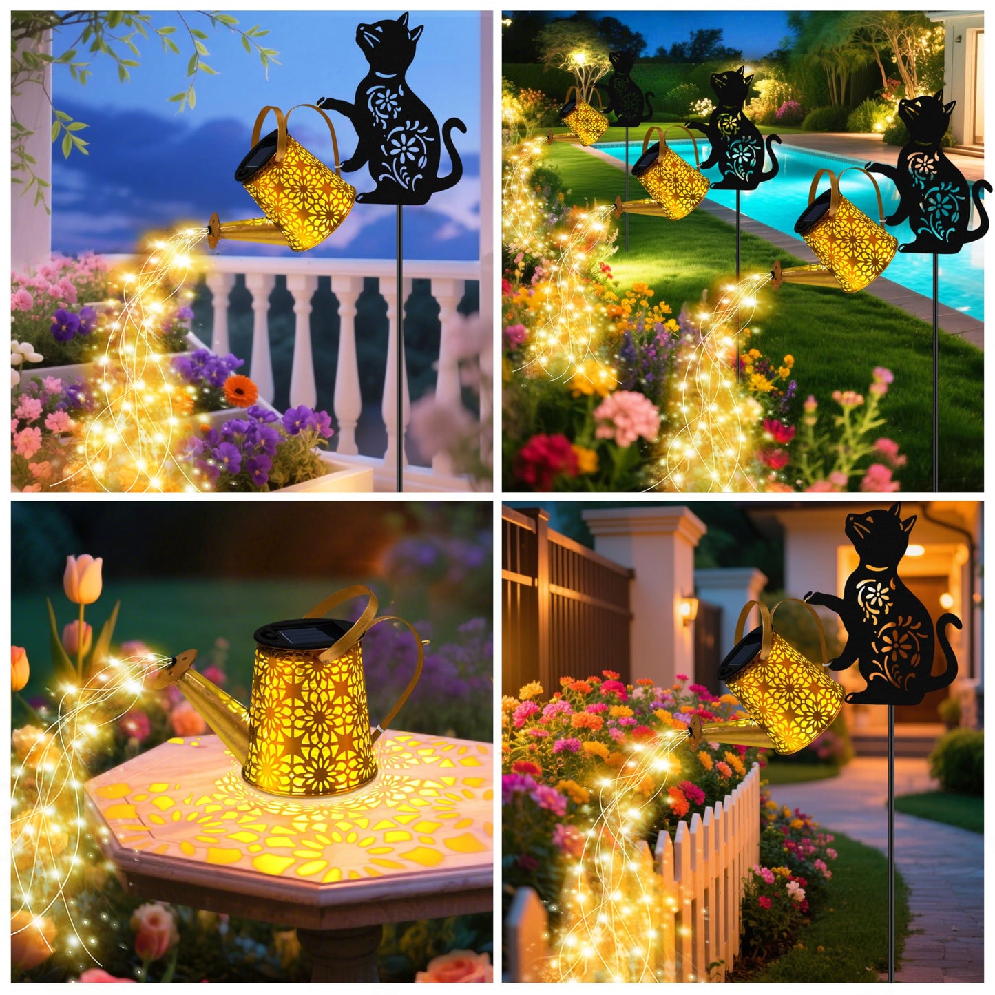 Solar Watering Can Lights, Cat Hanging Lantern Solar Lights Outdoor, Waterproof Garden Decor Outside Patio Yard Pathway Backyard, Gardening Gifts for Mom Grandma Women Birthday Mother's Day