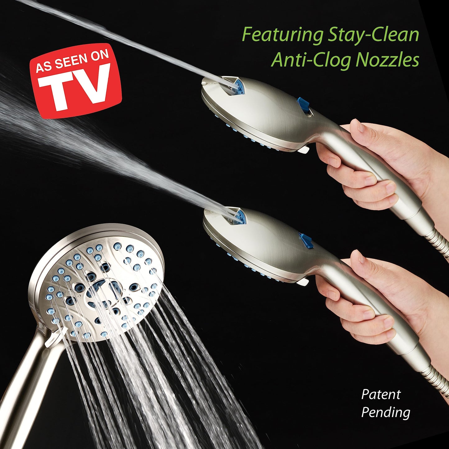 AquaCare As-Seen-On-TV High Pressure 48-setting Rain & Handheld 3-way Shower Head Combo - Anti-clog Nozzles/Tub, Tile & Pet Power Wash/Extra Long 6 ft. Stainless Steel Hose/Satin Nickel Finish