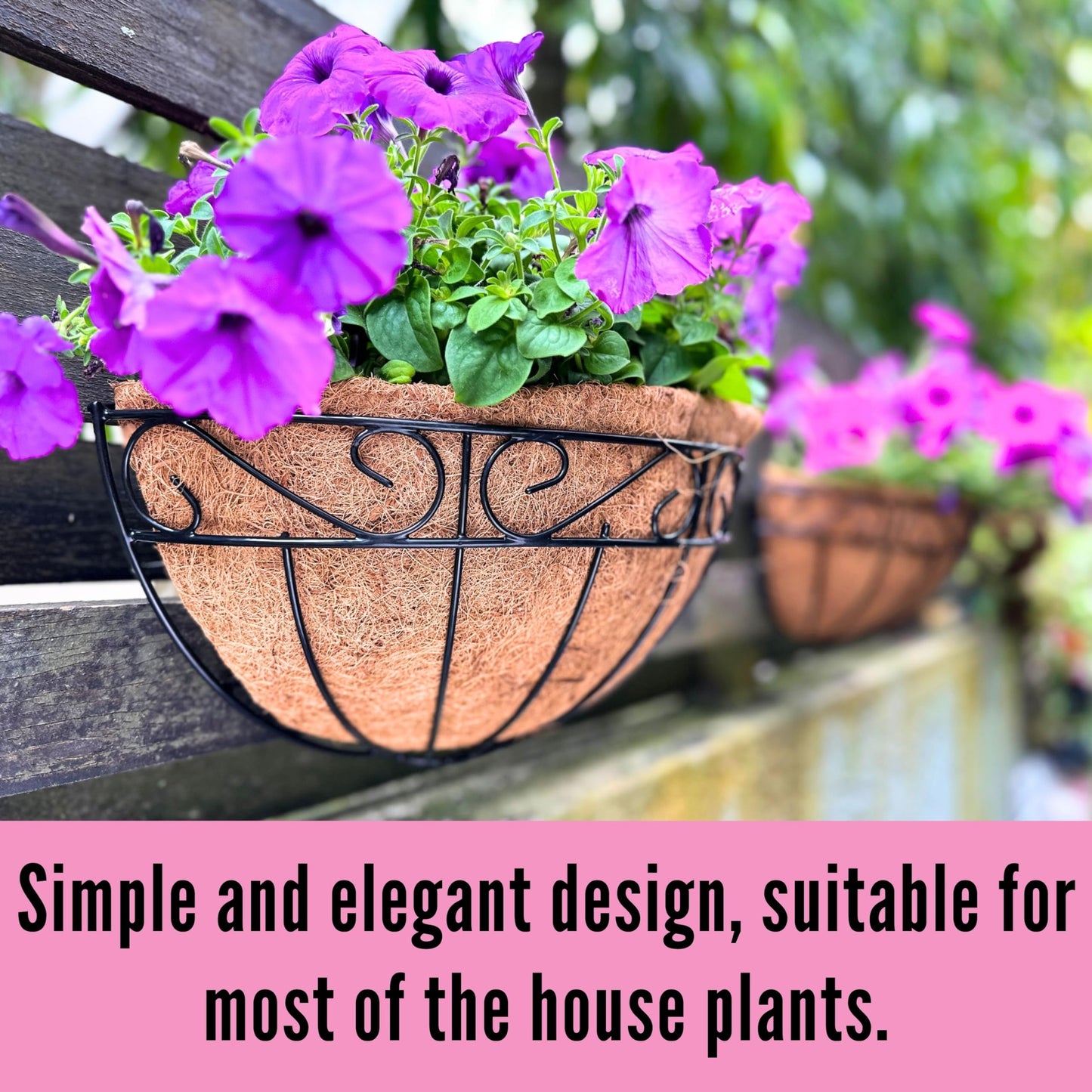 LaLaGreen Wall Mounted Flower Baskets (4 Pack 16 Inch) Large Railing Planter Deck Rail Hanging Plant Pots Holders with Coco Liner Outdoor, Metal Herb Fence Porch Balcony Garden Patio Window Box Trough