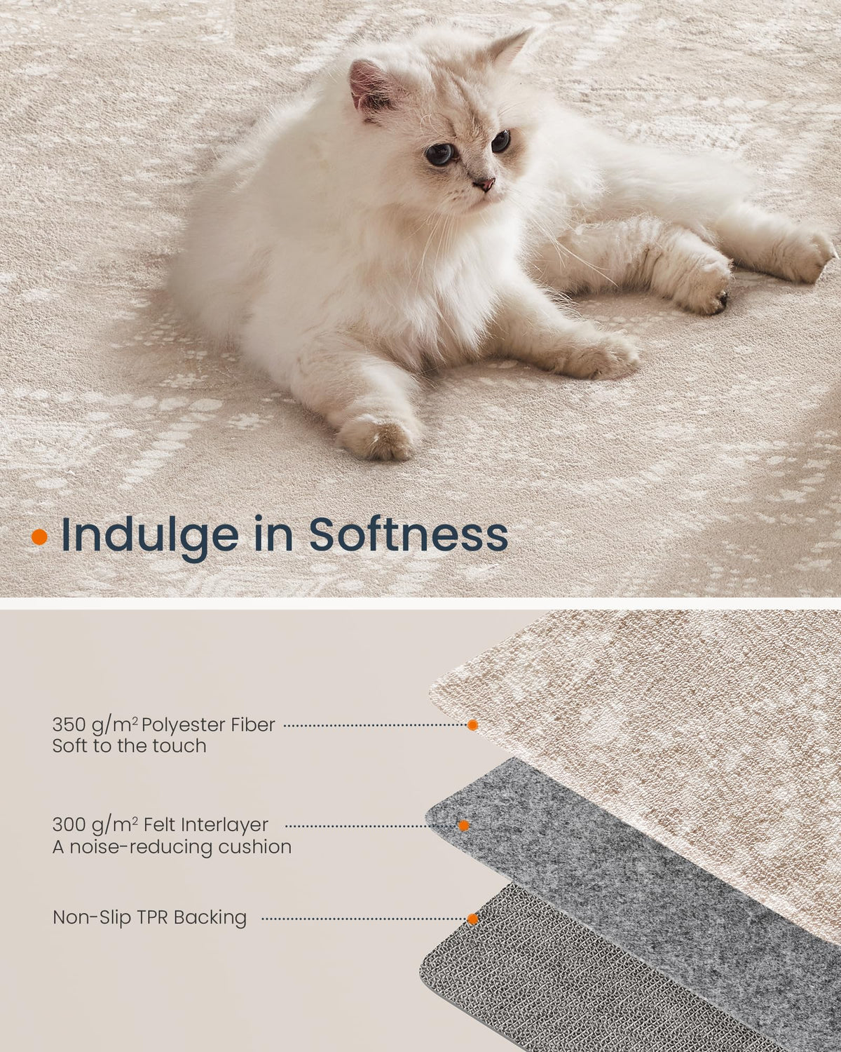 SONGMICS HOME Area Rug, 5x7 ft Rug for Bedroom, Non-Slip Carpet, Home Decor, for Living Room, Machine Washable, Boho Style, Cappuccino Beige UTAR023K01