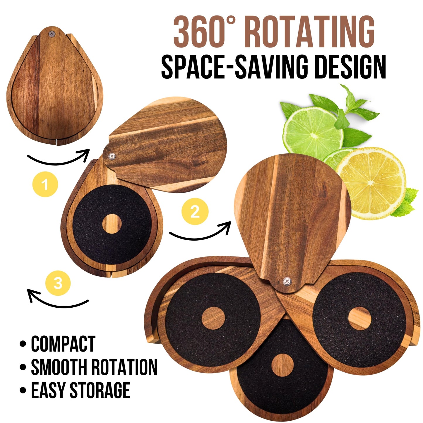 3-Tier Margarita Salt Wood Rimmer Tray Set – Brown Acacia Wood Cocktail Rimmer with Lid Includes 3 Sponges for Sugar Rimmer for Cocktails Rim Salt for Cocktails Margarita Gift Sets