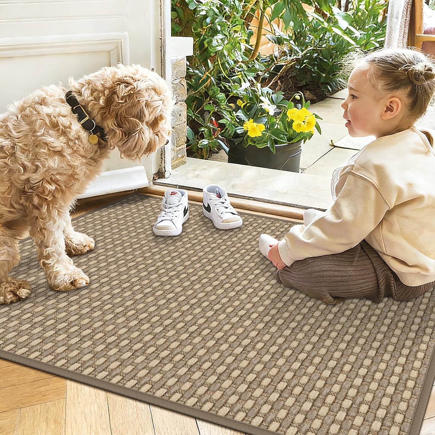 VSIWB Door Mat Indoor Entrance 32"x48" Washable Entryway Rugs Low Pile Woven Front Door Mat Outdoor Non-Slip Kitchen Mats for Floor Hall Porch Bathroom Bedroom, Brown