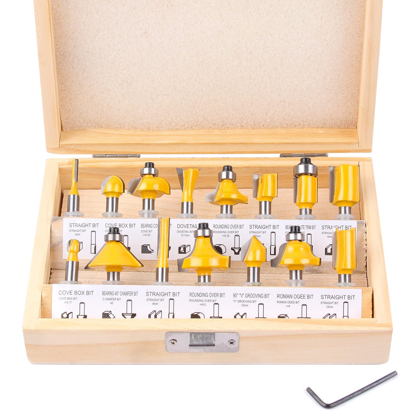 Flytuo 15 Pieces Router Bits Set 1/4 Inch Shank, Tungsten Carbide Router Bits, Woodworking Milling Cutter Tool Kit for Home Improvement and DIY