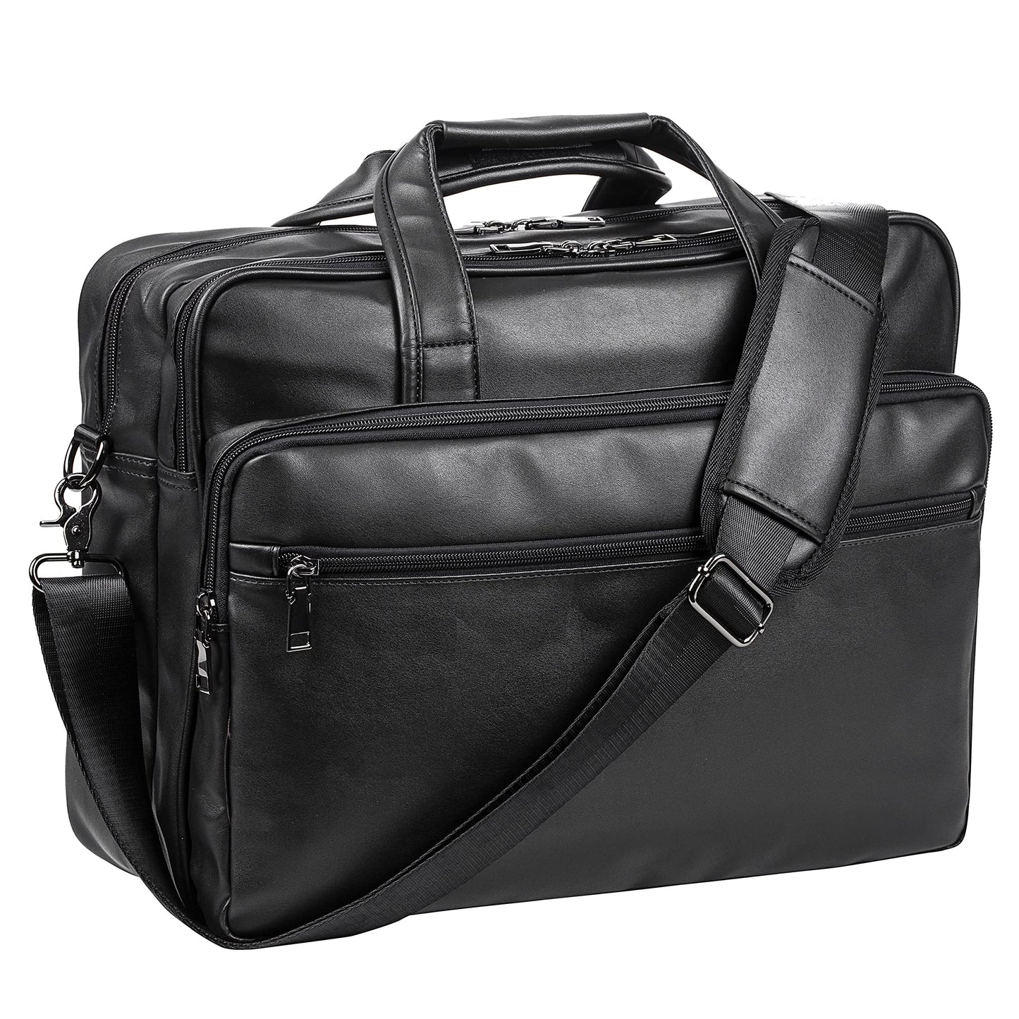 seyfocnia Leather Laptop Bag, Men's 15.6 Inche 17.3 Inche Messenger Briefcase Business Satchel Computer Handbag Shoulder Bag, [G]black, 15.6 inch, Durability