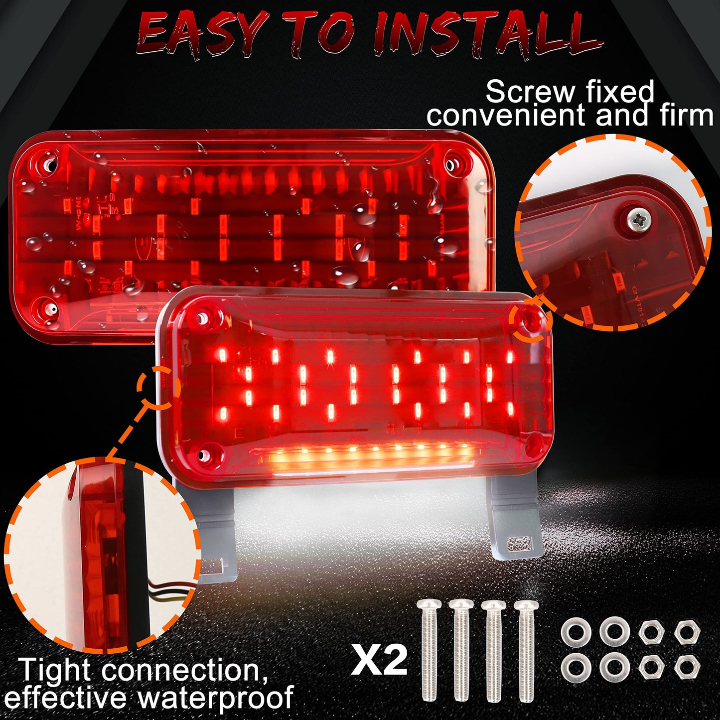 HOYUZA RV Tail Lights,RV Camper Taillights Red Brake Turn Signal White License Plate Light with Reflex Surface Mount Black Base Red Cover