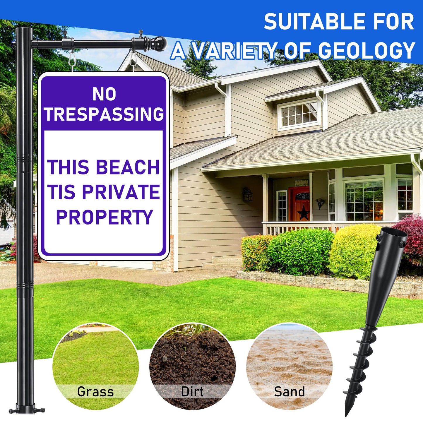 Real Estate Sign Post, 254cm Realtor Yard Sign Post for Sale Signs, Rent Signs, Open House Signs for Real Estate, 88cm Arm Holds up to 63cm Sign, Black (No Sign Included)