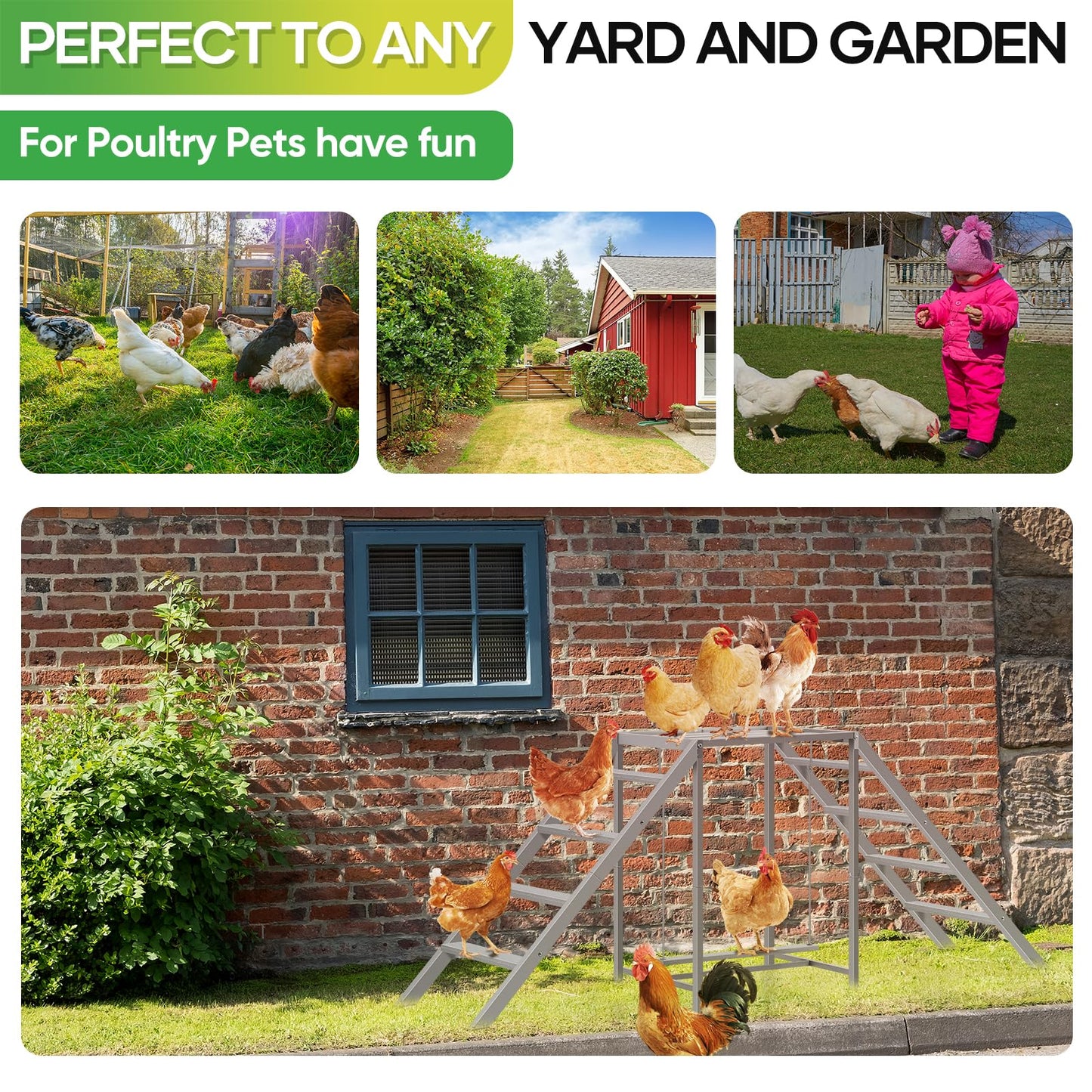 Chicken Coop Perches with Swing, Chicken Roosting Bars, Chicken Run Accessories Toy, Wooden Ladder for Pet's Healthy & Happy, Sturdy and Easy to Clean, Suitable for Backyard Farm,Gray