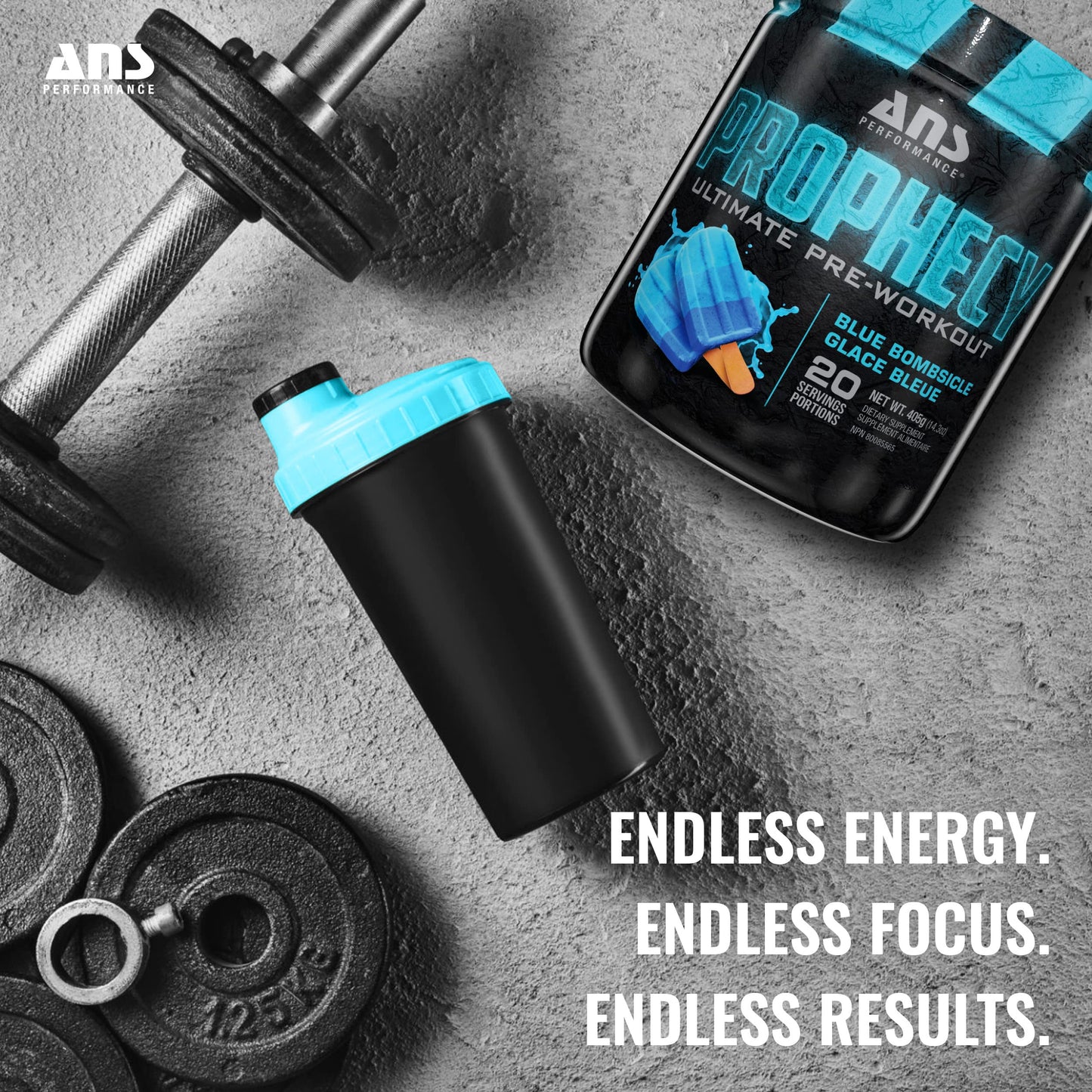 ANS Performance Prophecy Pre Workout Powder (20 servings, 14.5 oz) – Gluten Free Pre-Workout Formula - Energy & Strength - Sugar Free- Increase Power & Workout Volume (Blue Bombsicle)