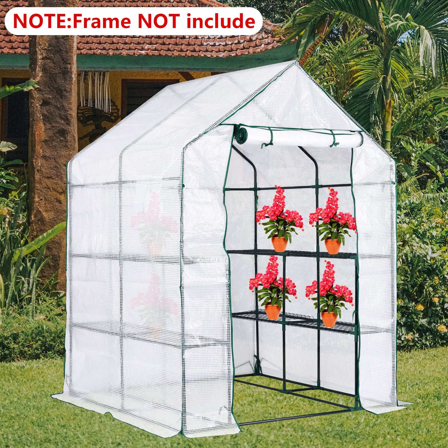 56x56x76in Walk-in Greenhouse Replacement Cover with Roll-Up Zipper Door - PE Greenhouse Cover for Outdoor Plant Gardening Plants Cold Frost Protection Wind Rain Proof(Frame Not Include) (A-Style)