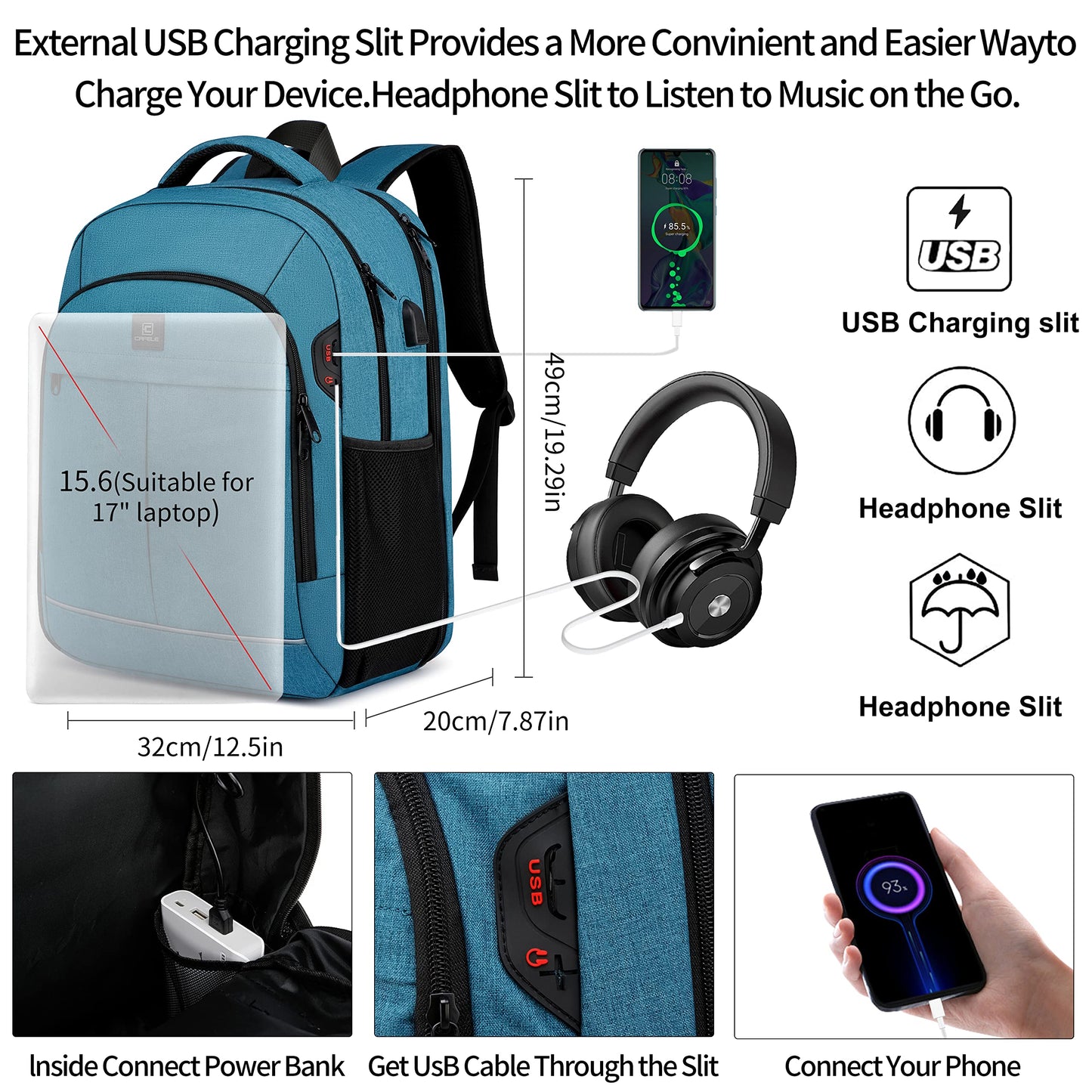 Backpack,Bookbag for Men and Women, 17.3 inch TSA Water Resistant Business Travel Laptop Backpack,Durable College School Backpack Bookbag for Teens, Lake Blue