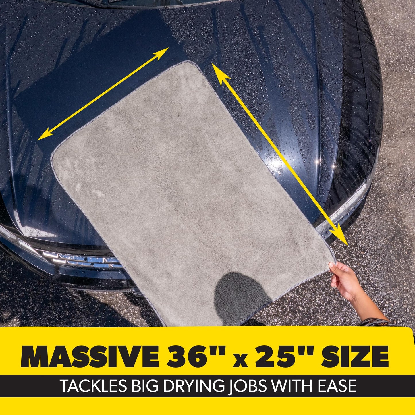Chemical Guys Woolly Mammoth Microfiber Towel (36" x 25") Cars, Trucks, SUVs, RVs, Home, Pets, Messes, Grey