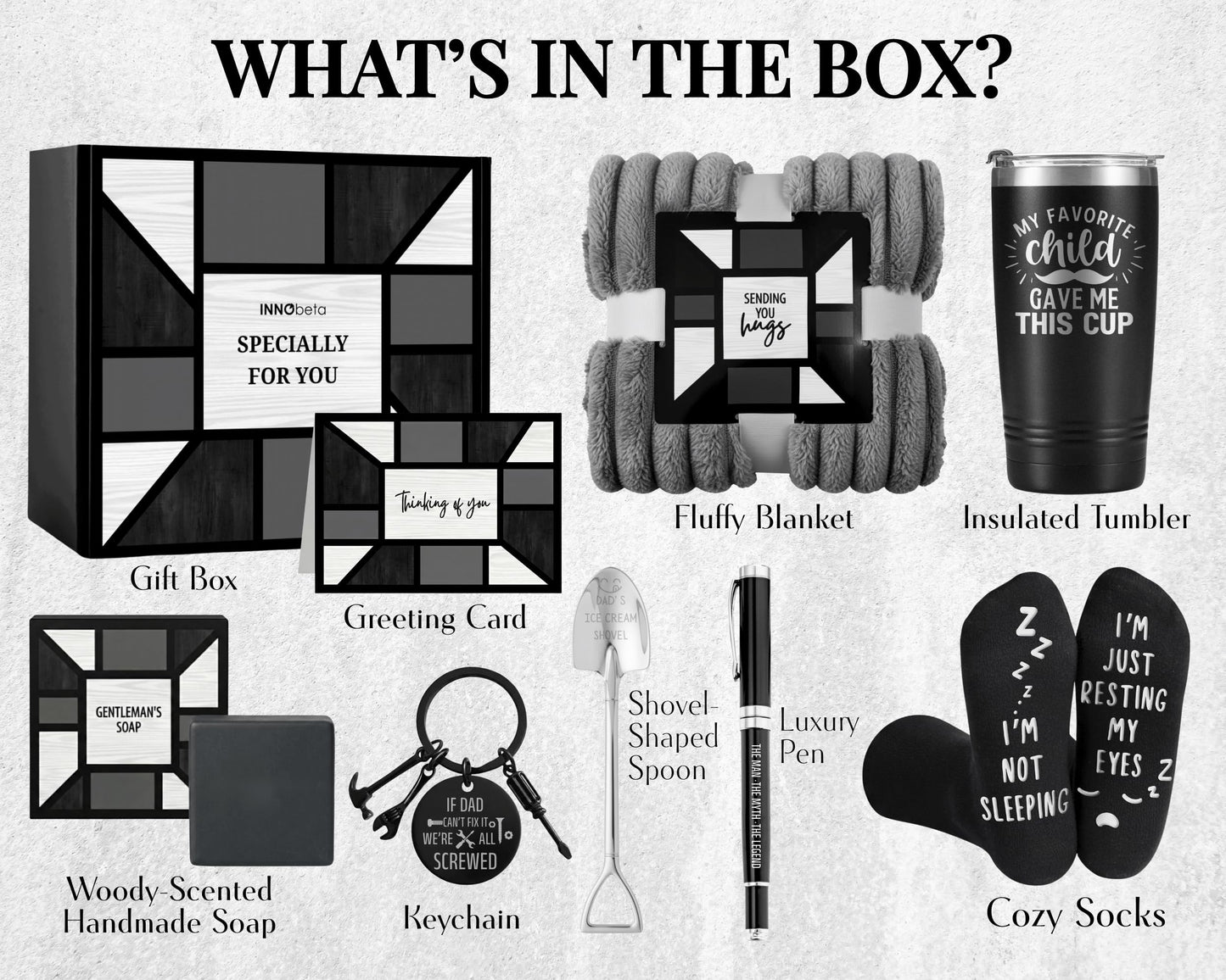InnoBeta Dad Gifts from Daughter and Son, Practical Gift Baskets for Dad who Wants Nothing, for Birthday, Christmas, or Father’s Day