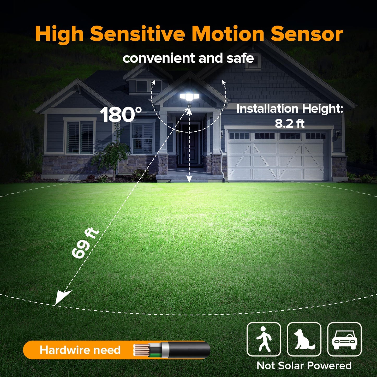 LUTEC 80W 9000LM LED Security Lights Motion Sensor Outdoor Lights, 4 Head LED Flood Lights Outdoor 5000K Daylight, IP65 Waterproof, Motion Detected Lights for Outside, House, Garage, Yard (Black)