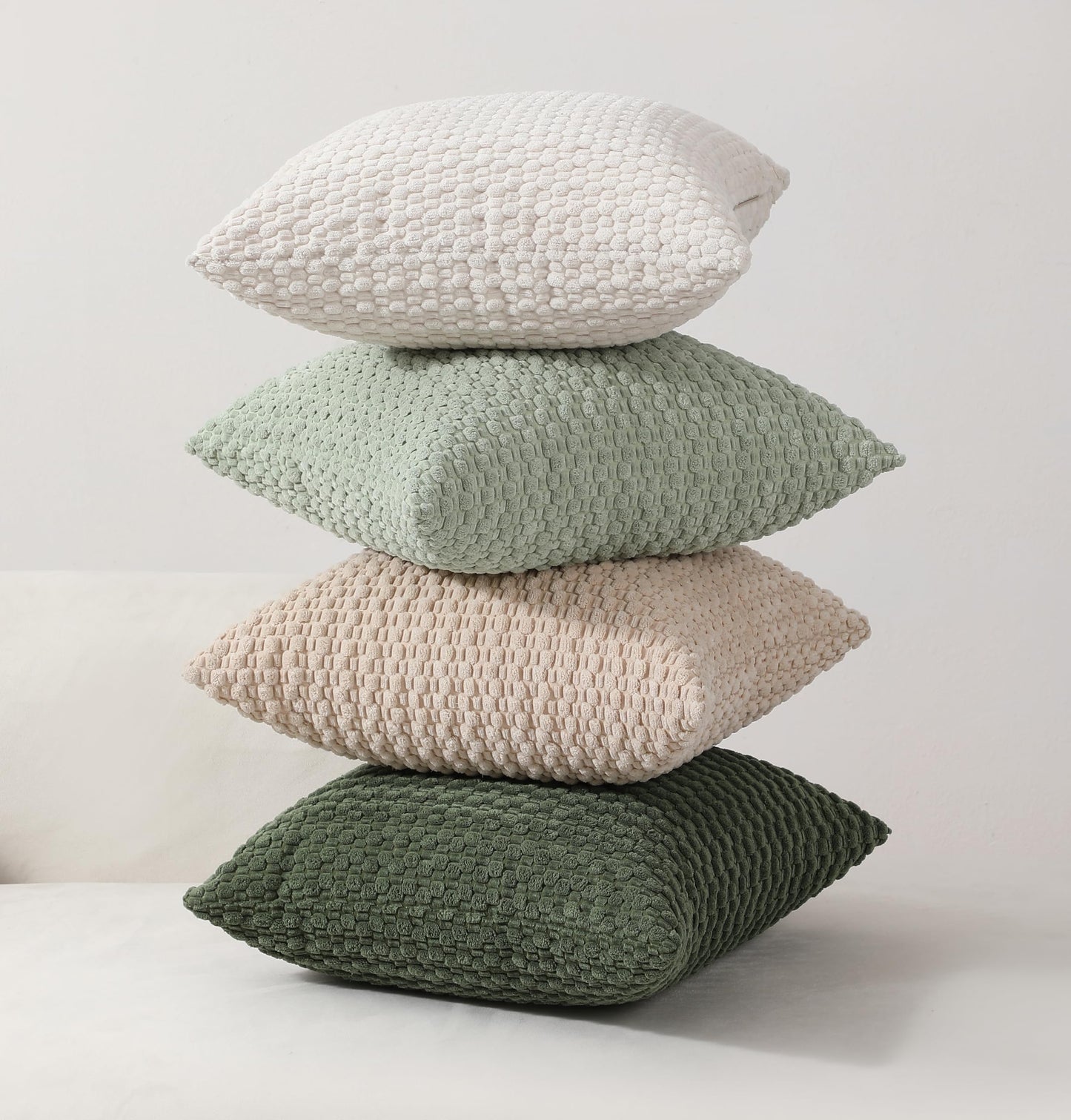 Boho Farmhouse Fall Throw Pillow Covers 18x18 Inch Set of 4 Soft Mordern Nordic Cushion Covers Soft Corduroy Home Decor for Couch Bed Sofa Living Room (Fresh Green)