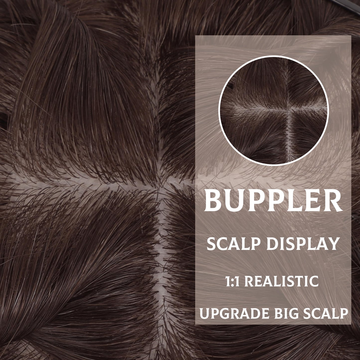 BUPPLER Hair Toppers for Women Real Human Hair-U Shape Toppers Hair Pieces for Women with Thinning Hairr 150% Density Silk Base Clip in Human Topper with Bangs for Daily Use(Dark Brown）