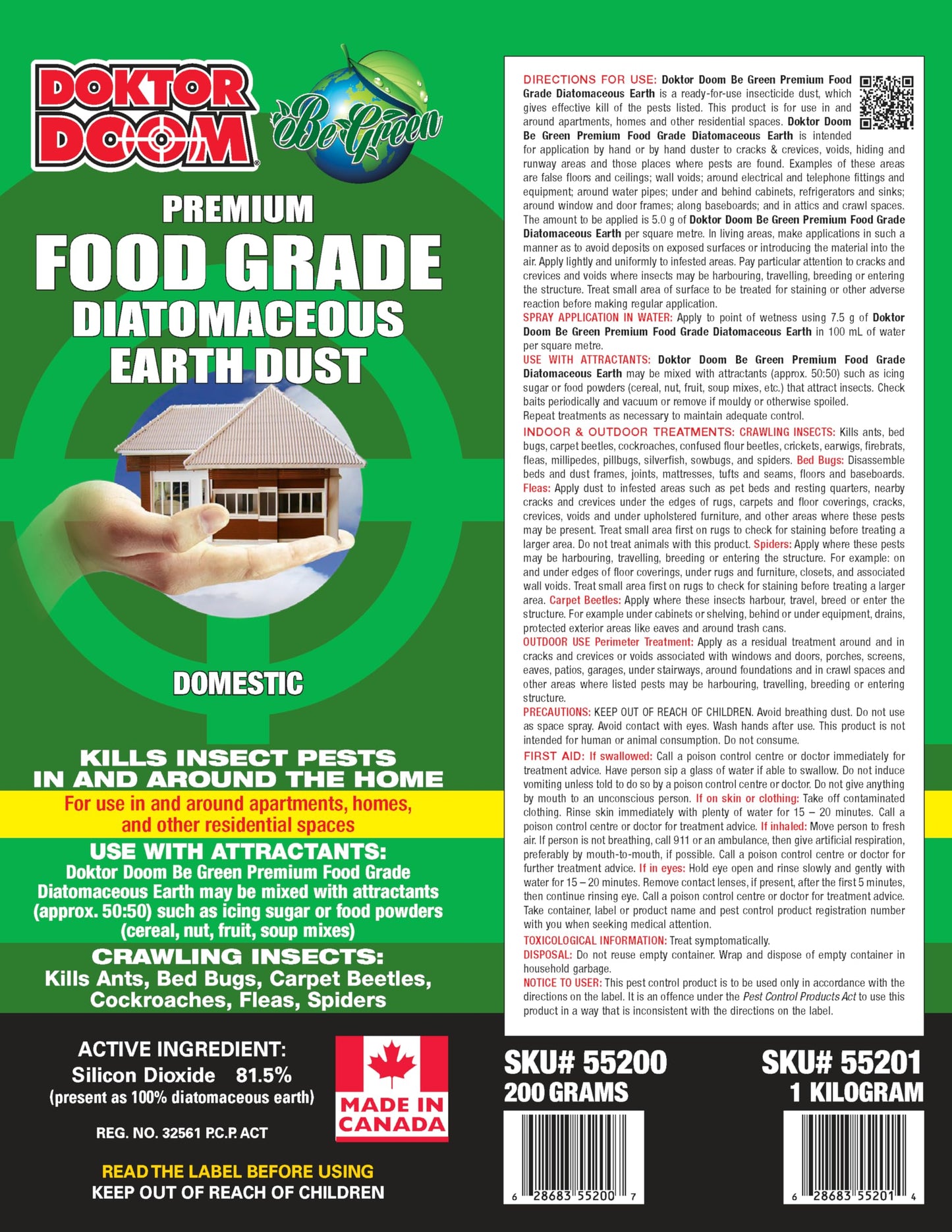 Doktor Doom Premium Food Grade Diatomaceous Earth Dust, Made in Canada, 1 kg