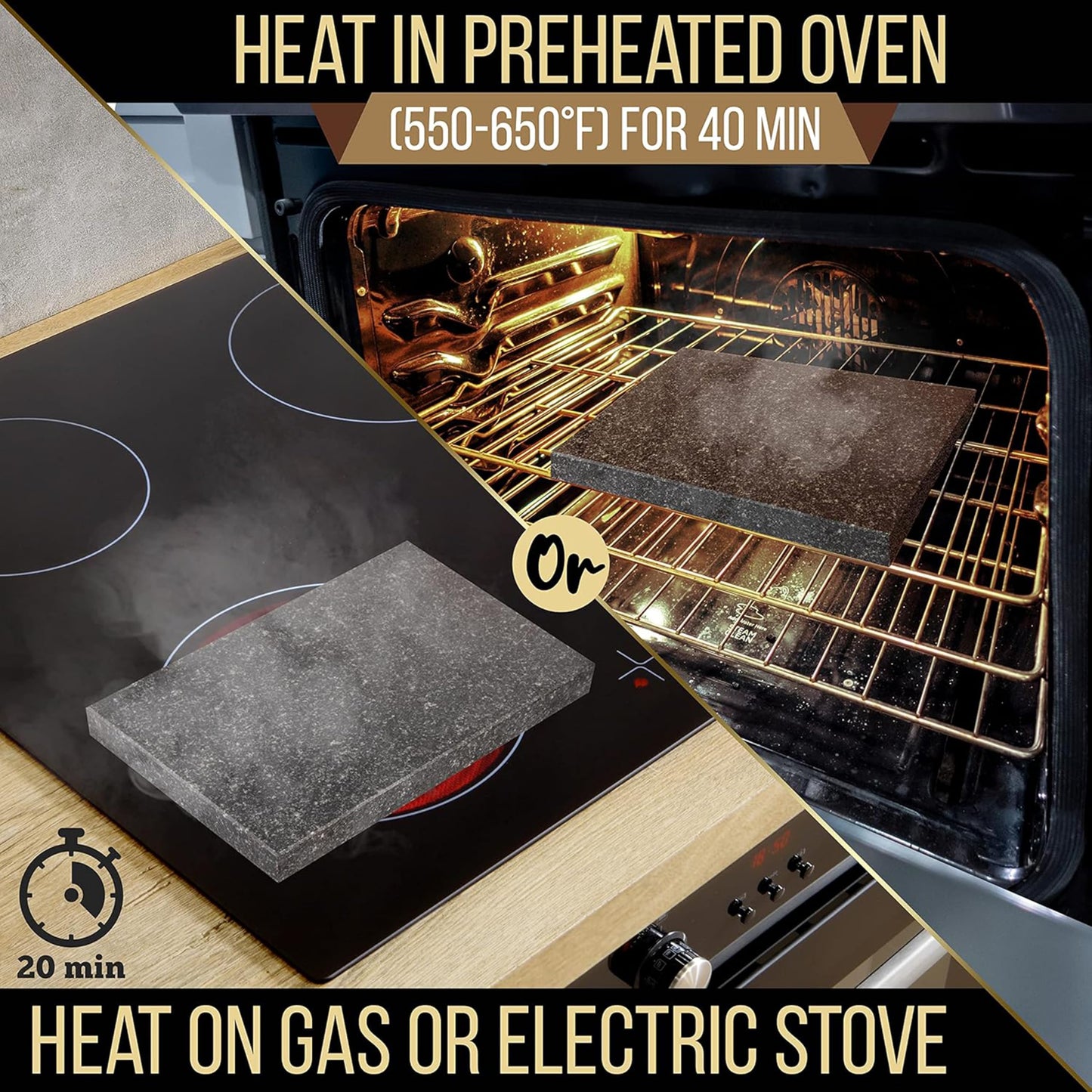 Nutrichef Hot Stone Steak Serving Set – Natural Granite Cooking Stone with Wooden Tray, Keeps Food Hot Longer, Restaurant-Style Steak, Seafood & Appetizer Platter