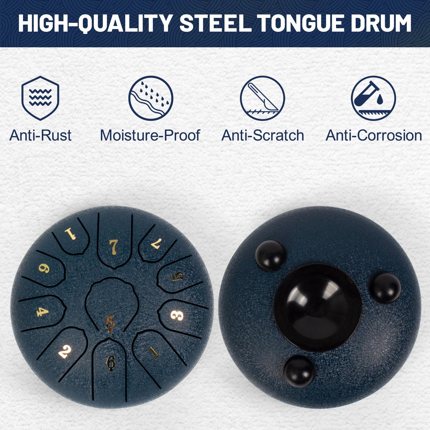 Amkoskr Rain Drum for Outside, 6 Inches 11 Notes Steel Tongue Drum C Major Steel Drum Instrument for Yoga, Meditation, Music Education, Gift