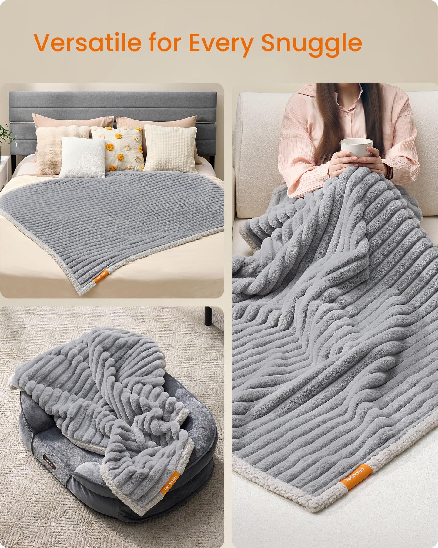 Feandrea Waterproof Dog Blanket, XL, 203 x 152 cm, Pet Blanket for Large and Extra Large Dogs, Machine Washable, Reversible Dog Couch Cover Protector, Dove Gray and Light Gray UPPB038G01