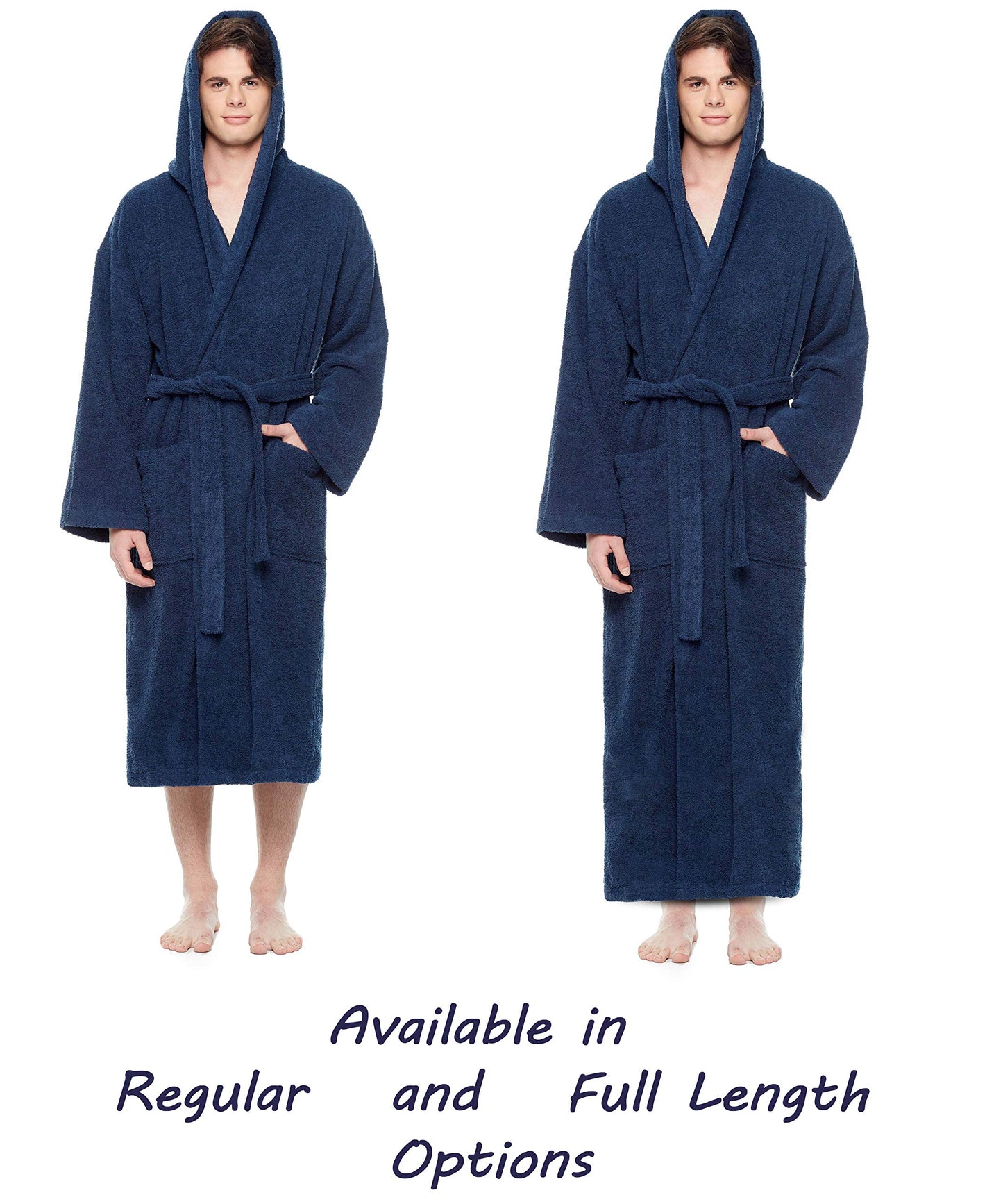 Arus Men's Hooded Classic Bathrobe Turkish Cotton Robe with Full Length Options (XXL,N.Blue)